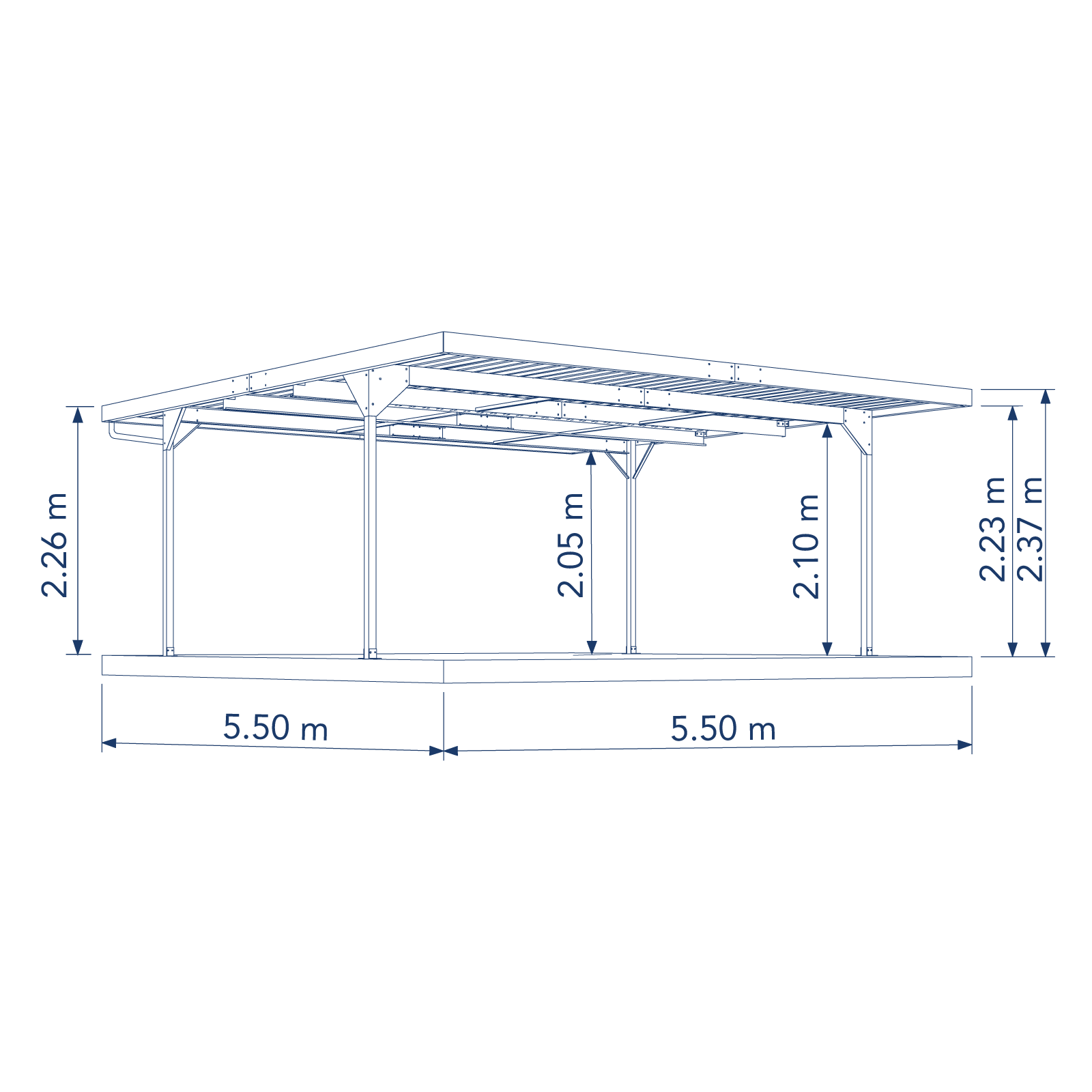 5.50mW x 5.50mD x 2.37mH Double Skillion Carport Zincalume