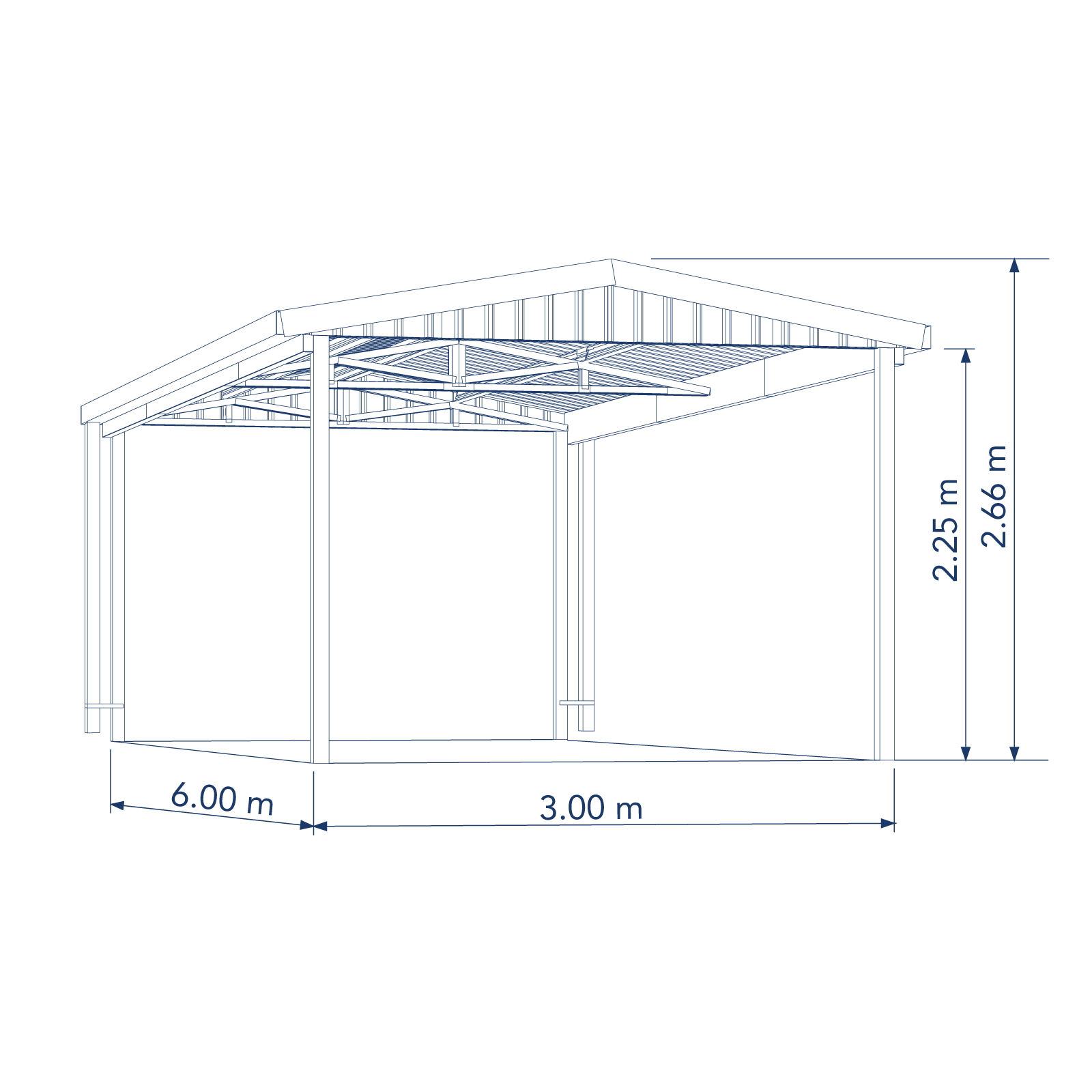 3.00mW x 6.00mD x 2.66mH Single Gable Carport Zincalume