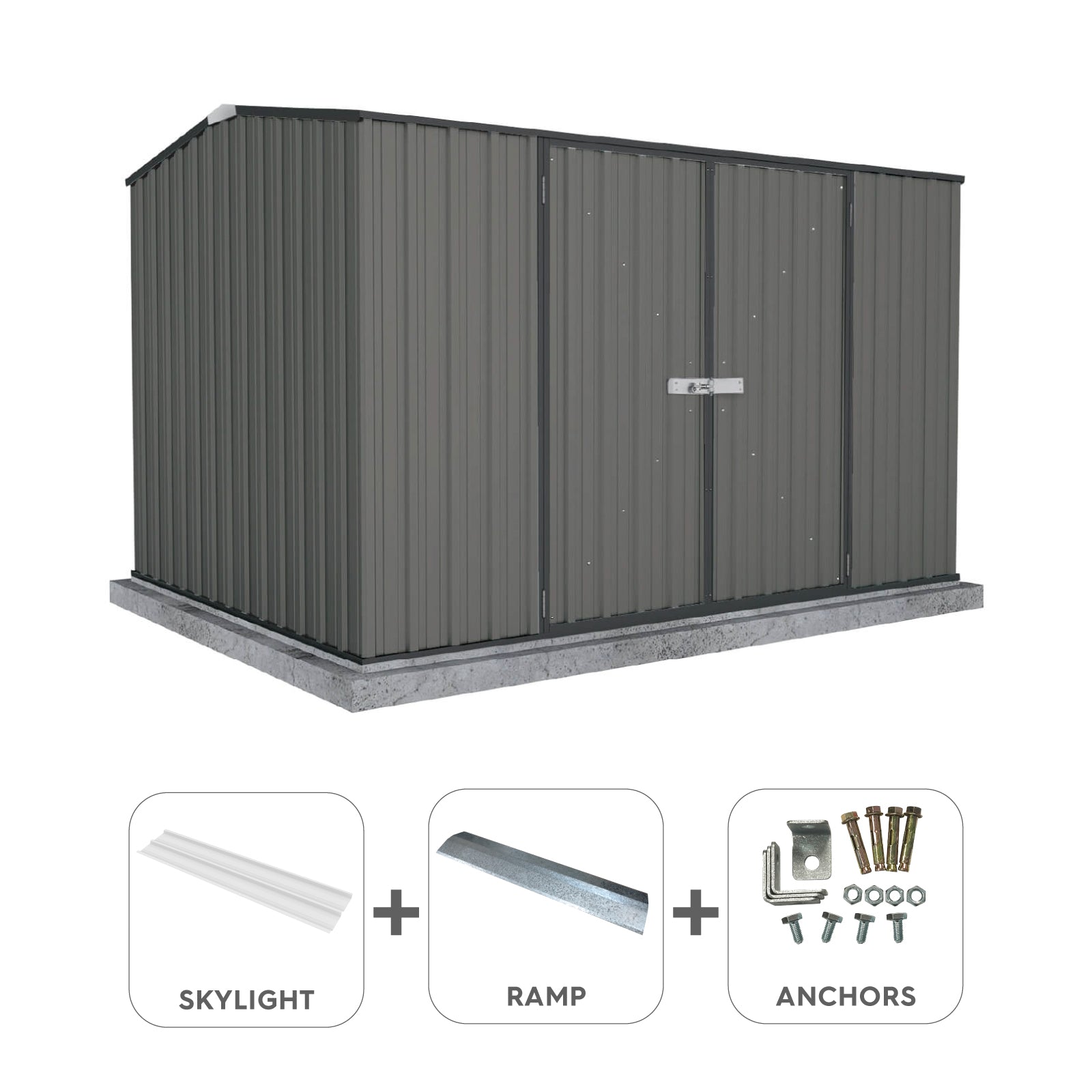 Outlet - 3.00mW x 2.26mD x 2.00mH Garden Shed and Accessory Kit - Woodland Grey with MN Channels