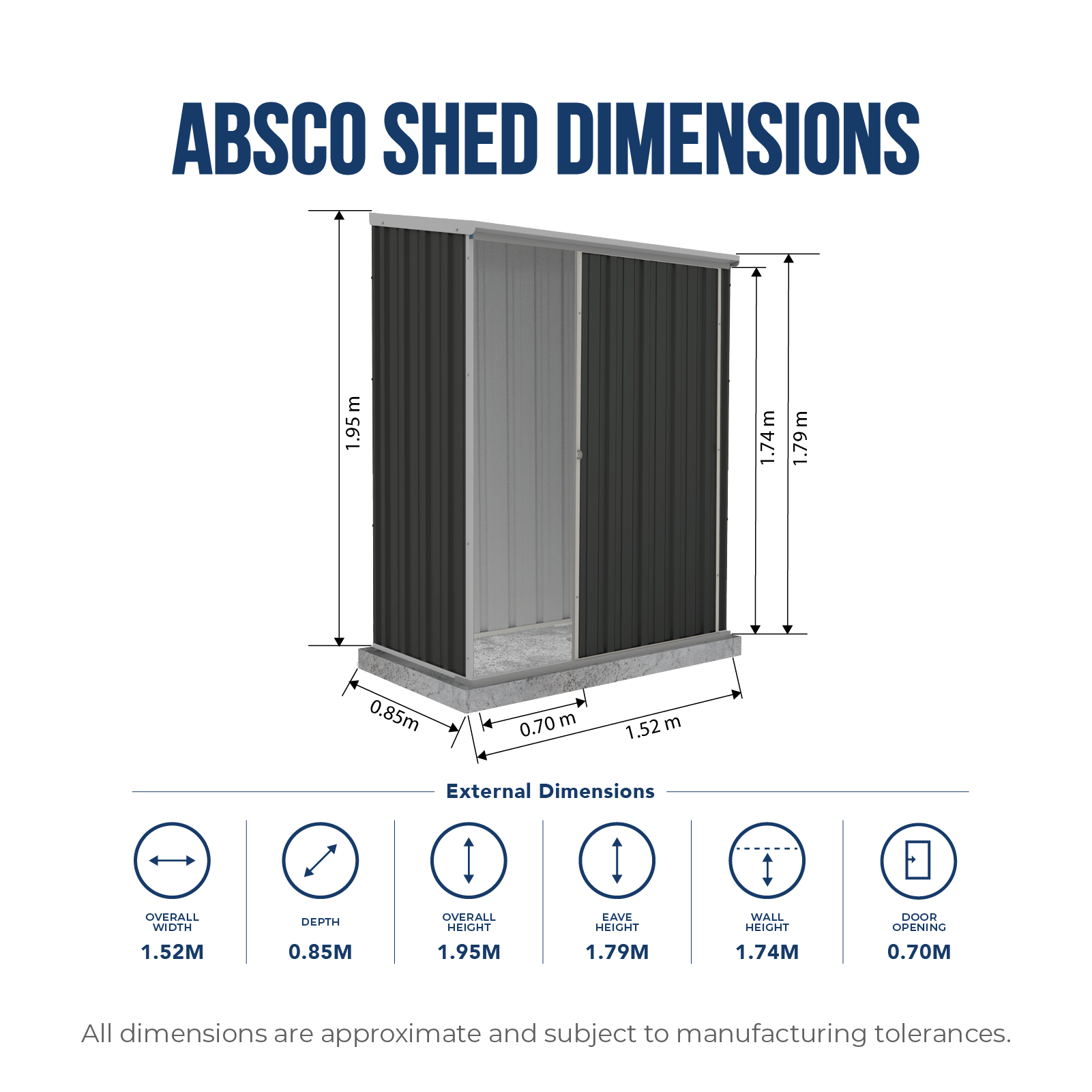 1.52mW x 0.78mD x 1.95mH Garden Shed Ezislider Single Door