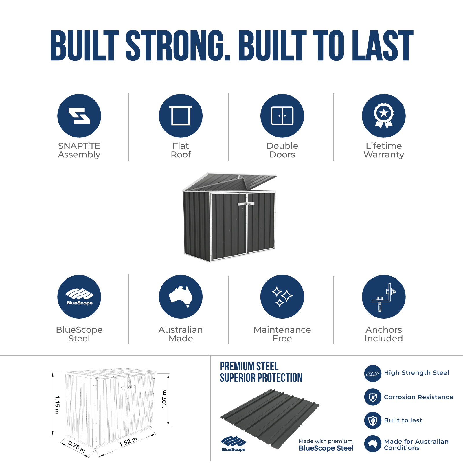 1.52mW x 0.78mD x 1.15mH Bin Cover Double Door with Anchors