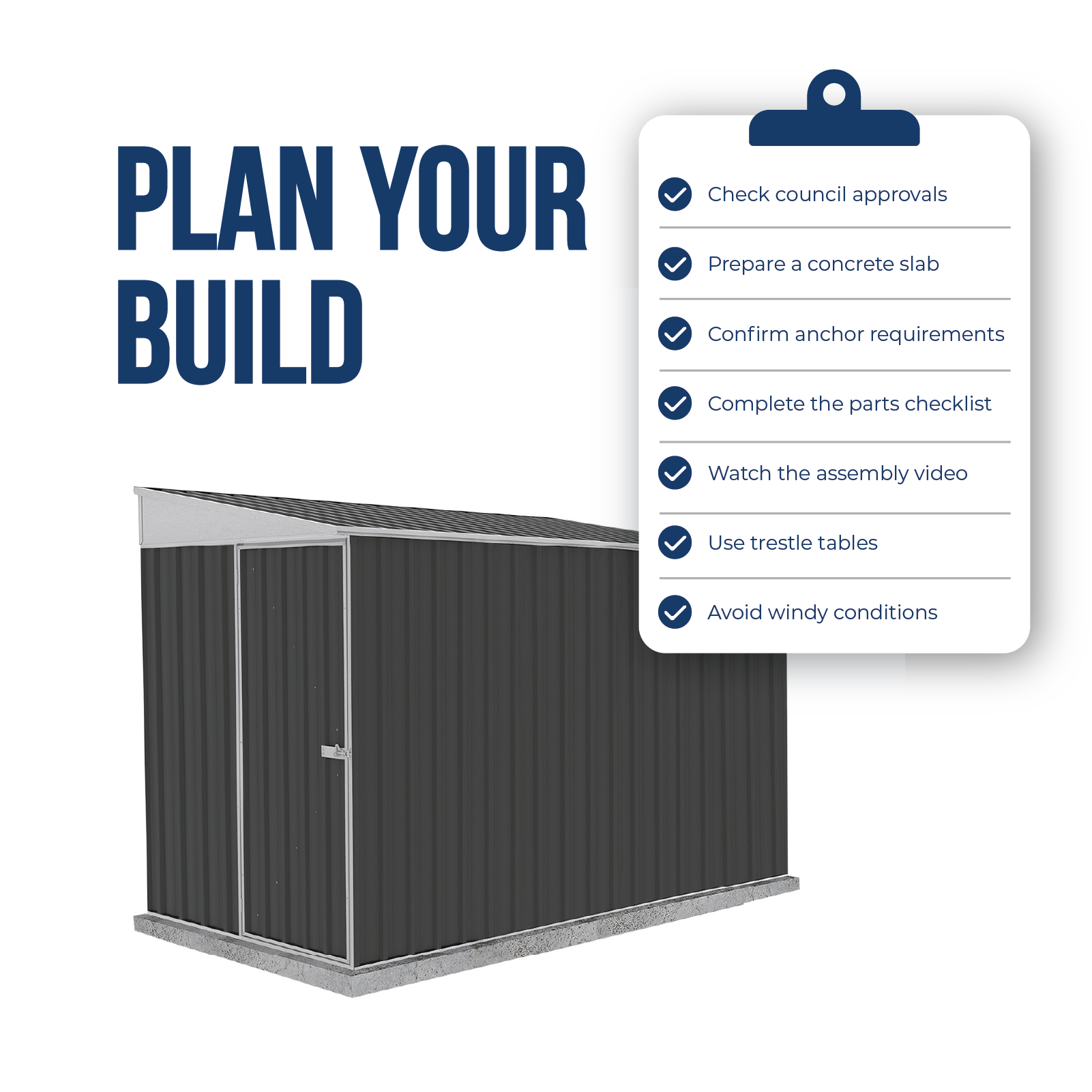 1.52mW x 3.00mD x 2.06mH Garden Shed Narrow Single Door with Anchors