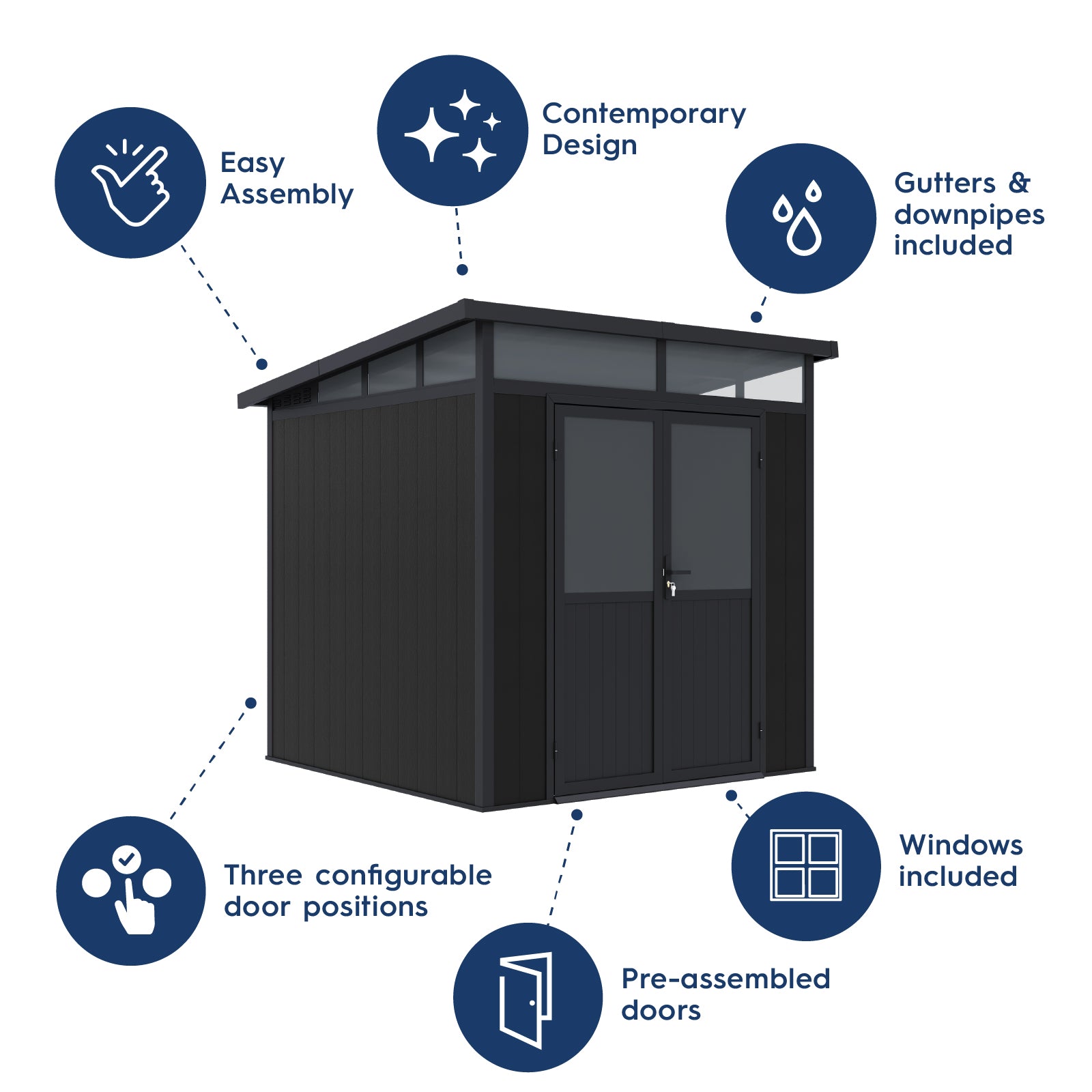 2.13mW x 2.13mD x 2.26mH Garden Shed Cabana Double Door Dark Grey