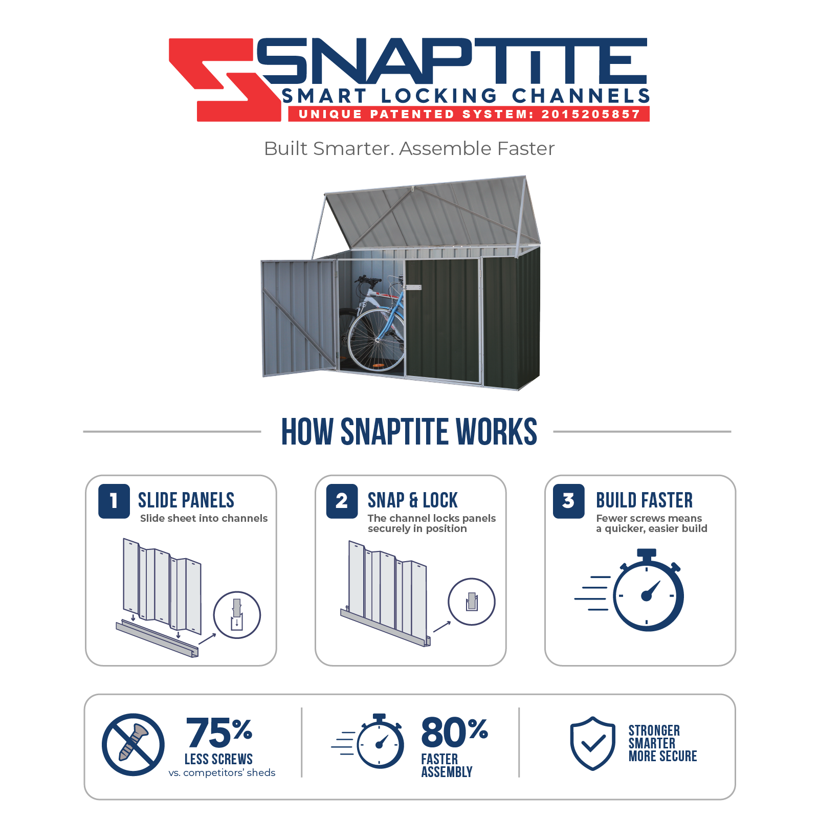 2.26mW x 0.78mD x 1.31mH Bike Shed Double Door with Anchors