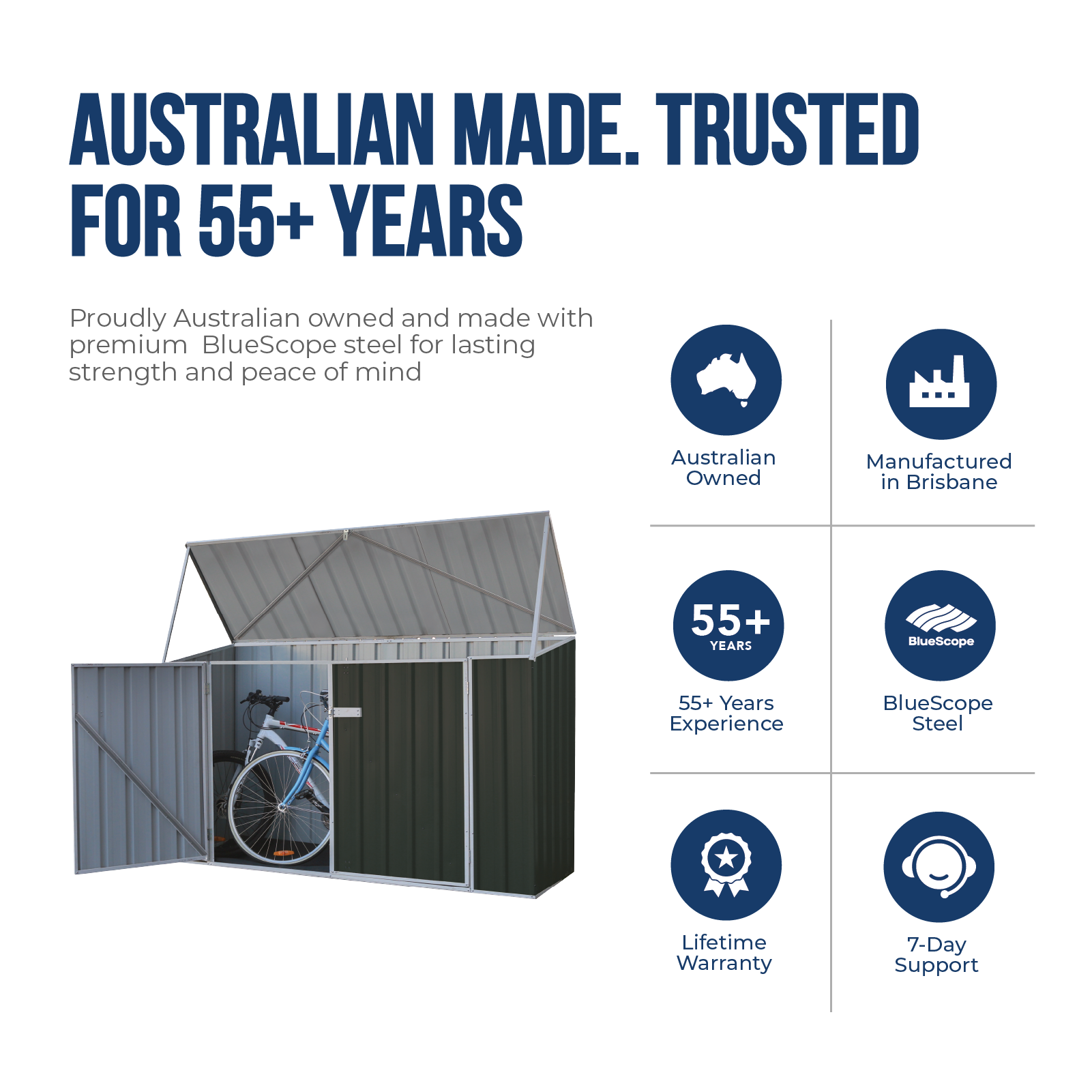 2.26mW x 0.78mD x 1.31mH Bike Shed Double Door with Anchors