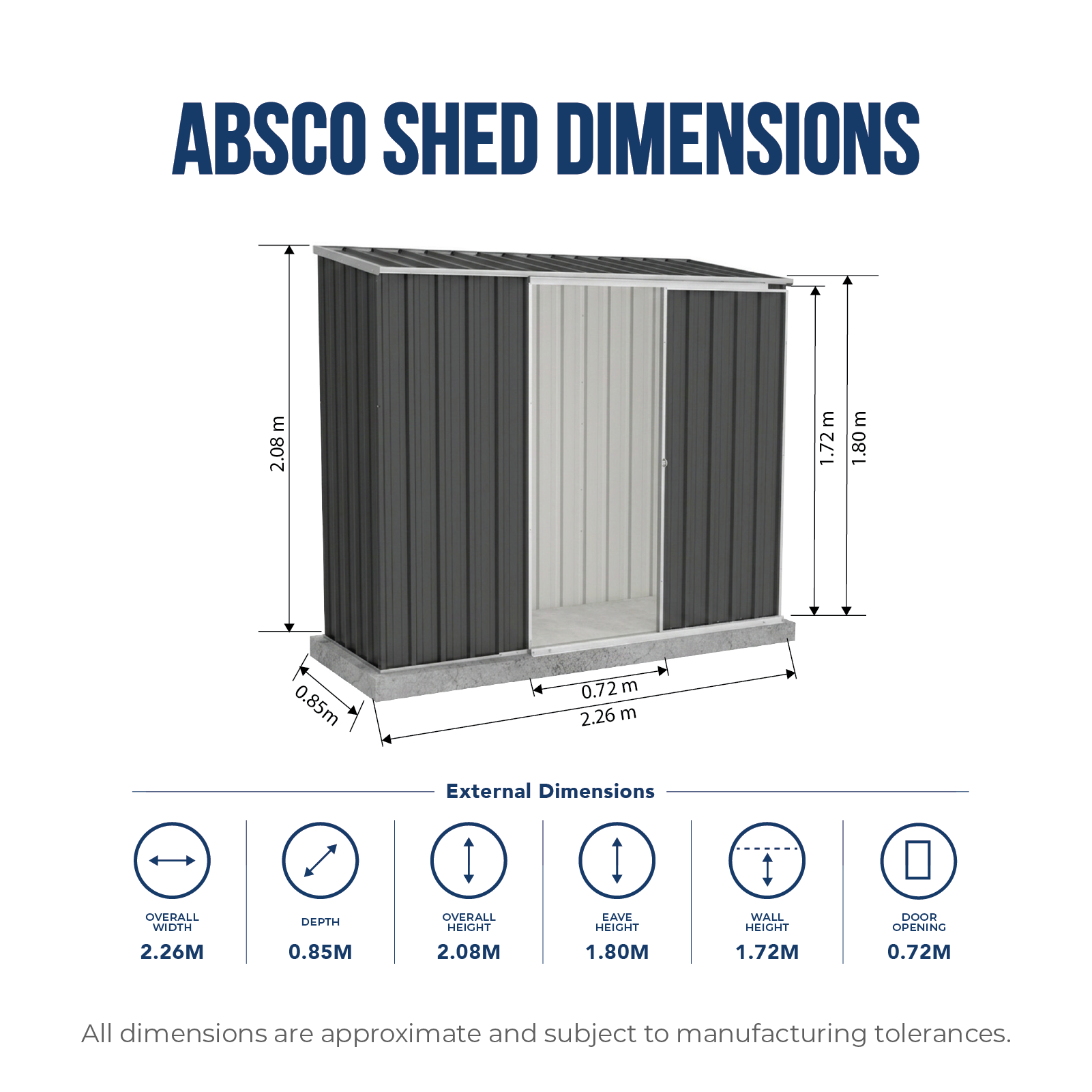 2.26mW x 0.78mD x 1.95mH Garden Shed Ezislider Single Door