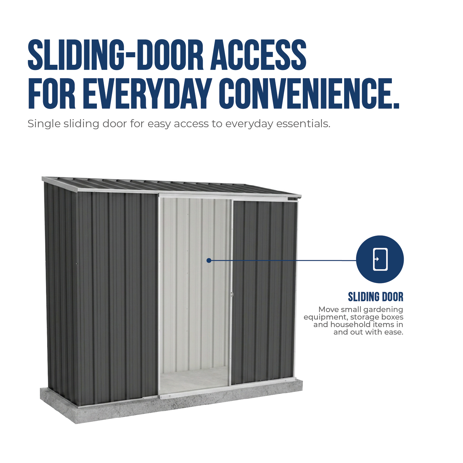 2.26mW x 0.78mD x 1.95mH Garden Shed Ezislider Single Door