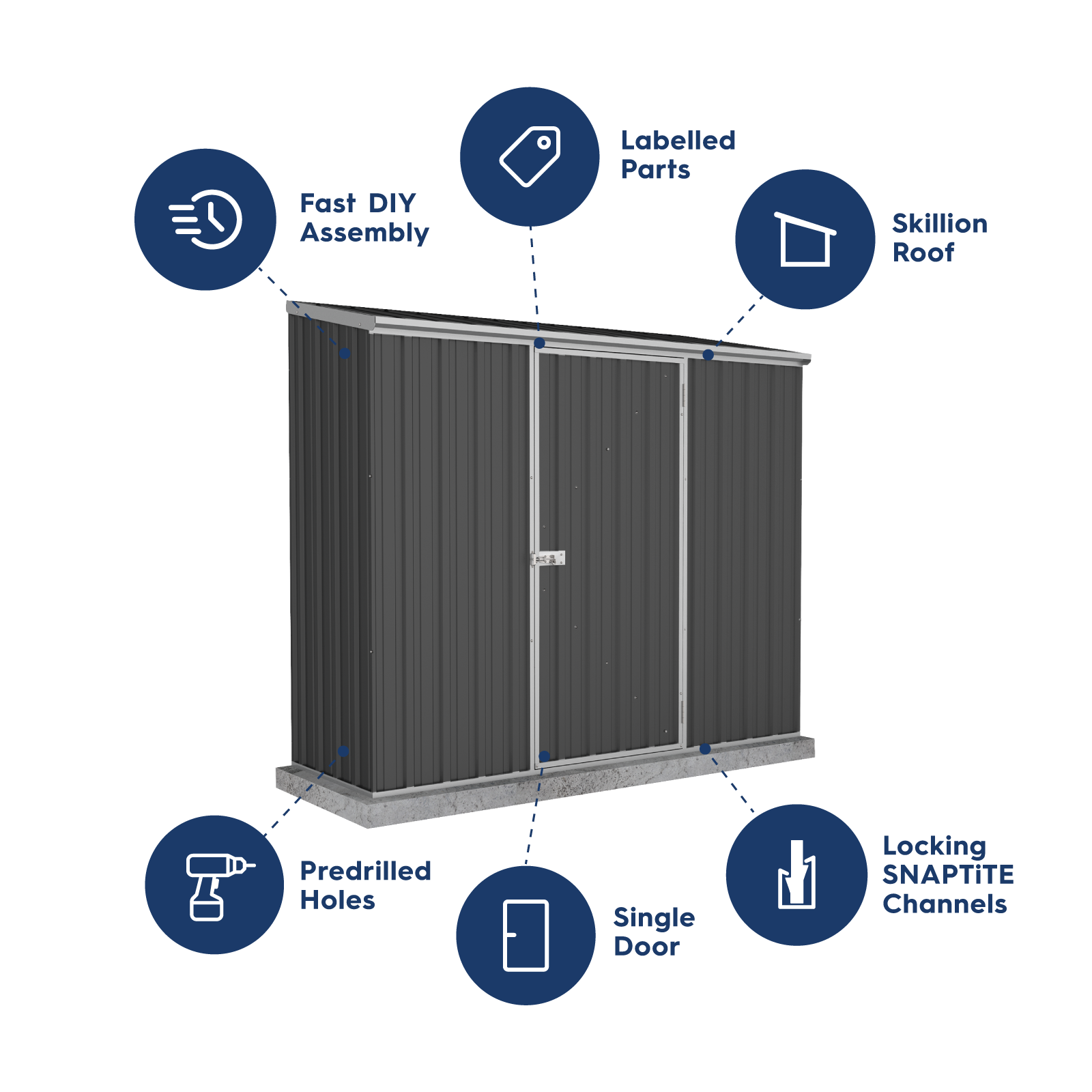 2.26mW x 0.78mD x 1.95mH Garden Shed Space Saver Single Door with Anchors