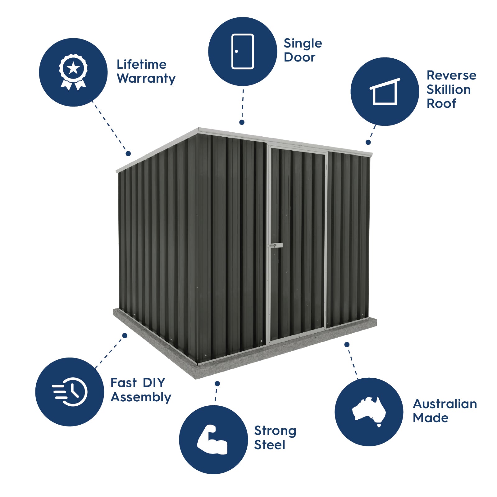 Absco Sheds 2.26m x 1.52m Reverse Skillion Shed with Anchors