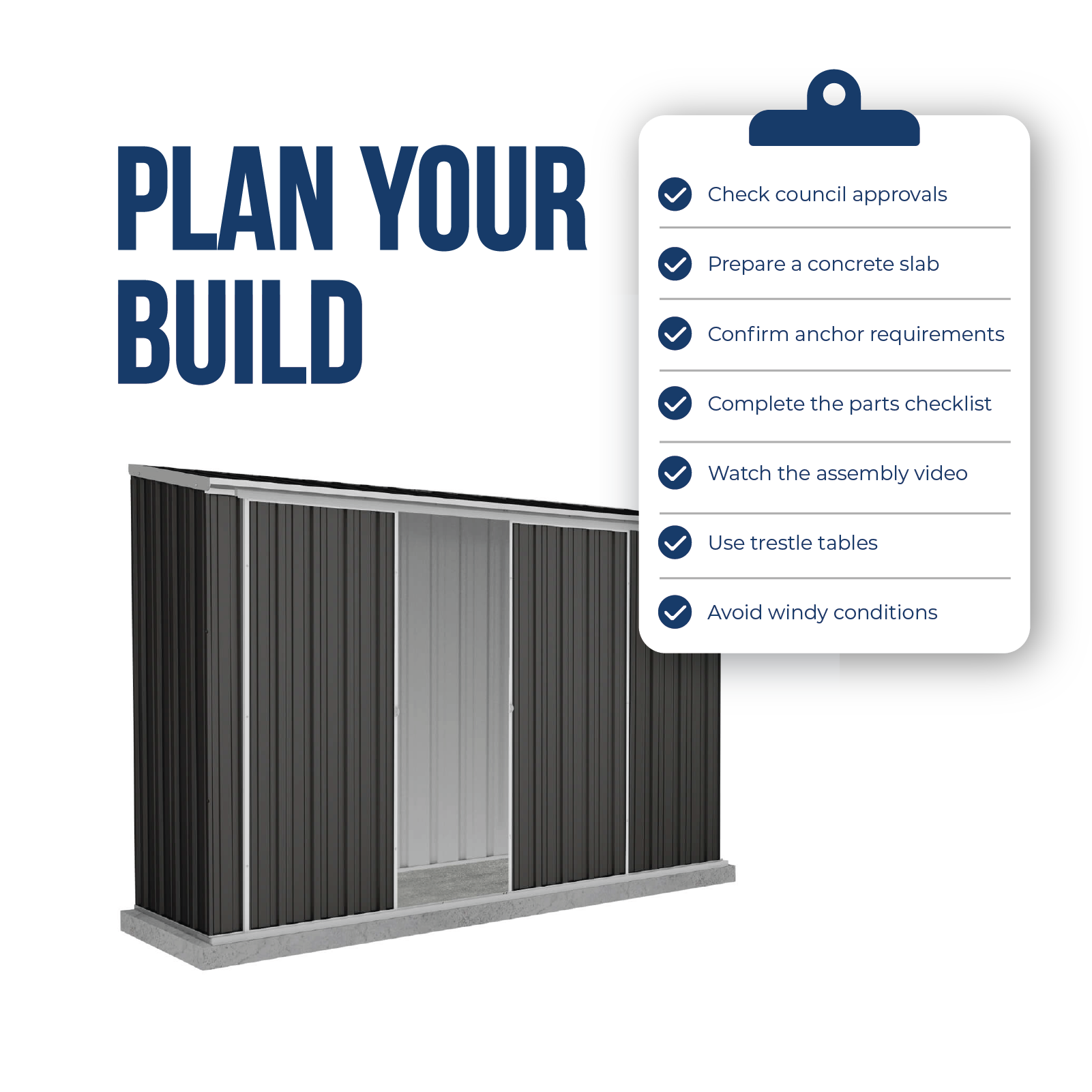 3.00mW x 0.78mD x 1.95mH Garden Shed Ezislider Double Door with Anchors