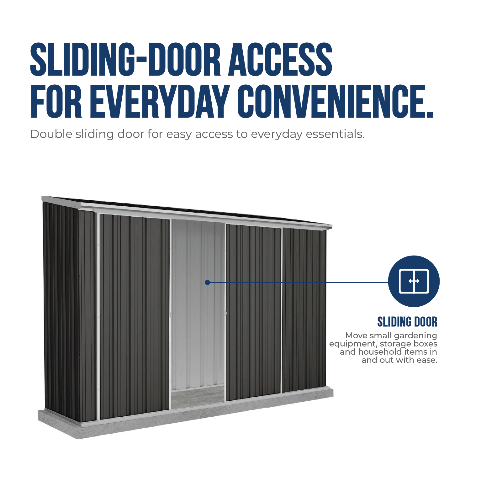 3.00mW x 0.78mD x 1.95mH Garden Shed Ezislider Double Door with Anchors