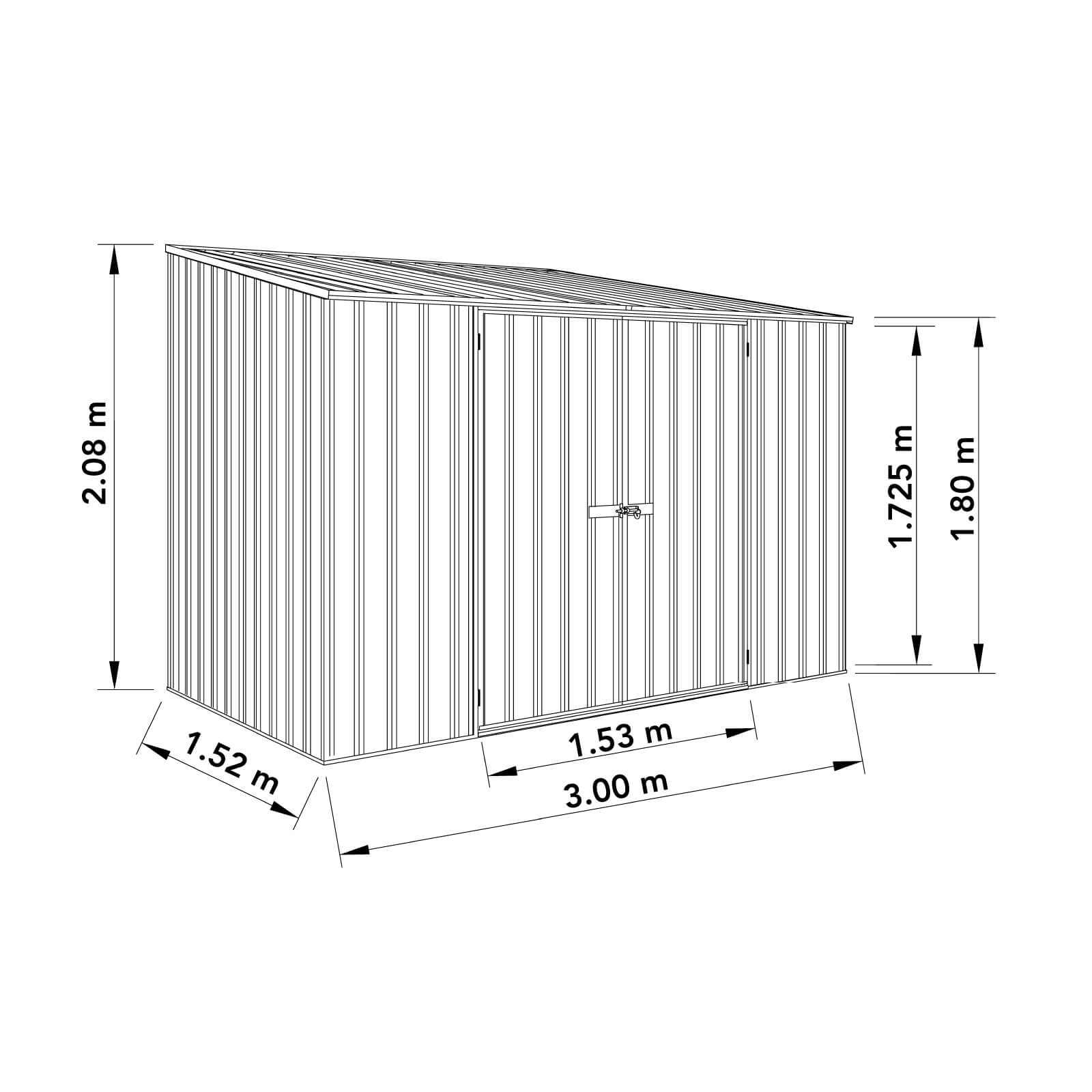 Outlet - 3.00mW x 1.52mD x 2.08mH Space Saver Garden Shed - Double Door Monument with MN Channels