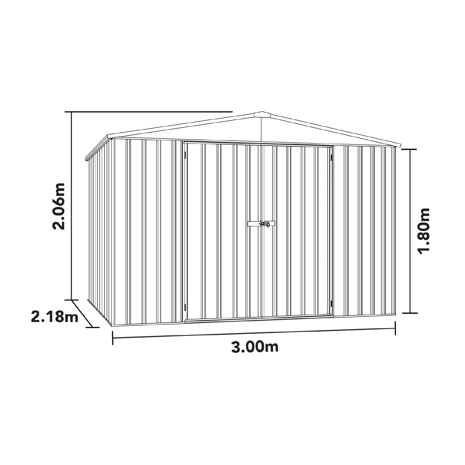 3.00mW x 2.18mD x 2.06mH Garden Shed Regent Double Door