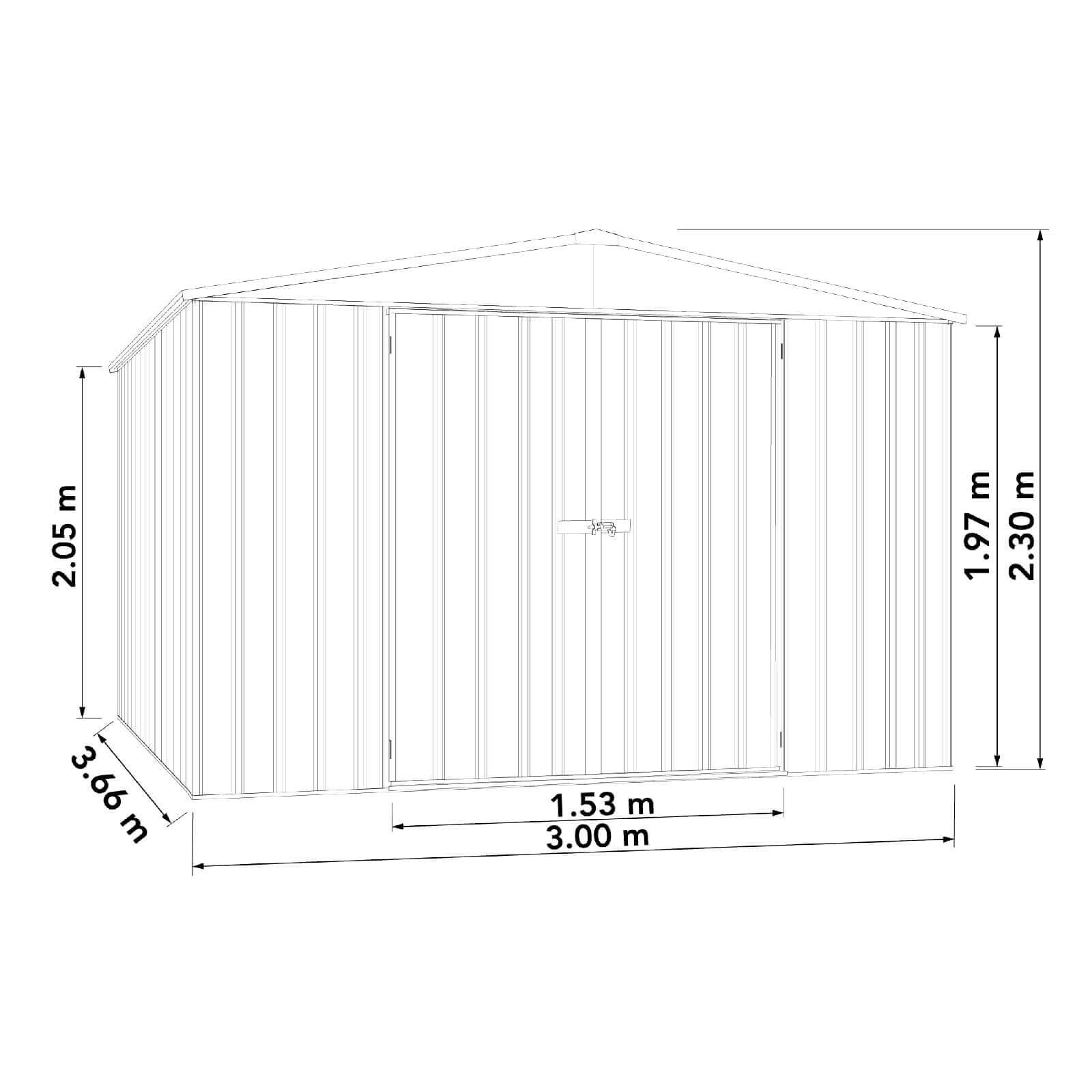 Outlet - 3.00mW x 3.66mD x 2.30mH Regent Garden Shed - Double Door Monument