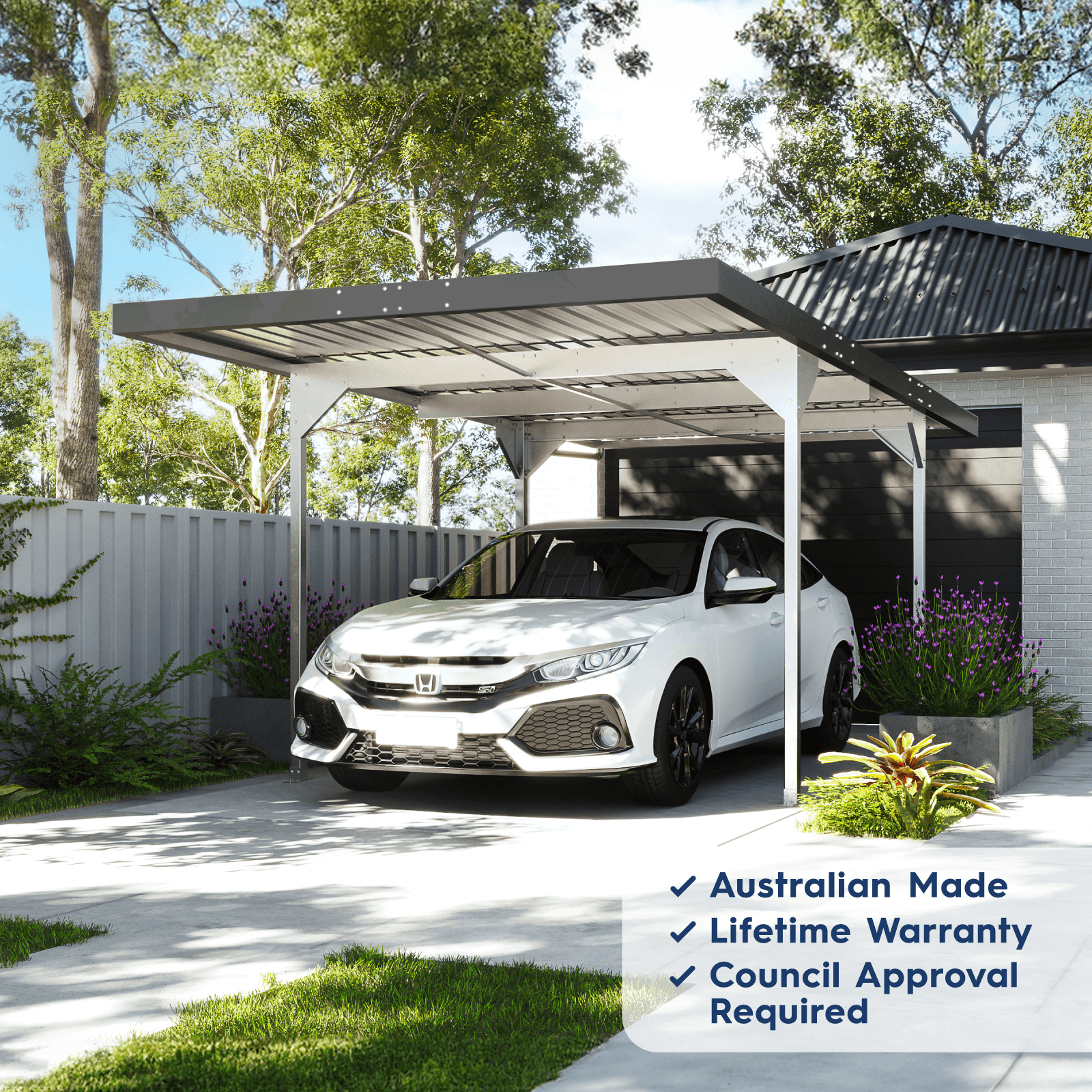 3.00mW x 5.50mD x 2.37mH Single Skillion Carport