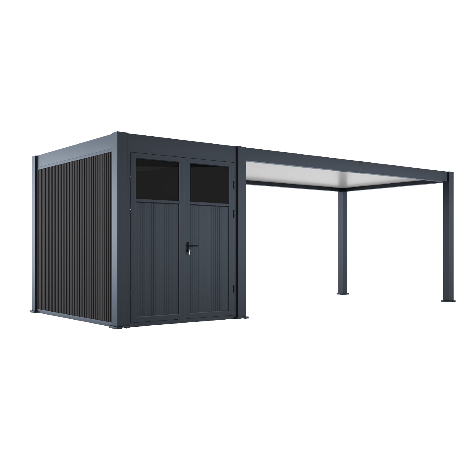 3.00mW x 7.30mD x 2.55mH Pergola and Shed Cabana Double Door Charcoal
