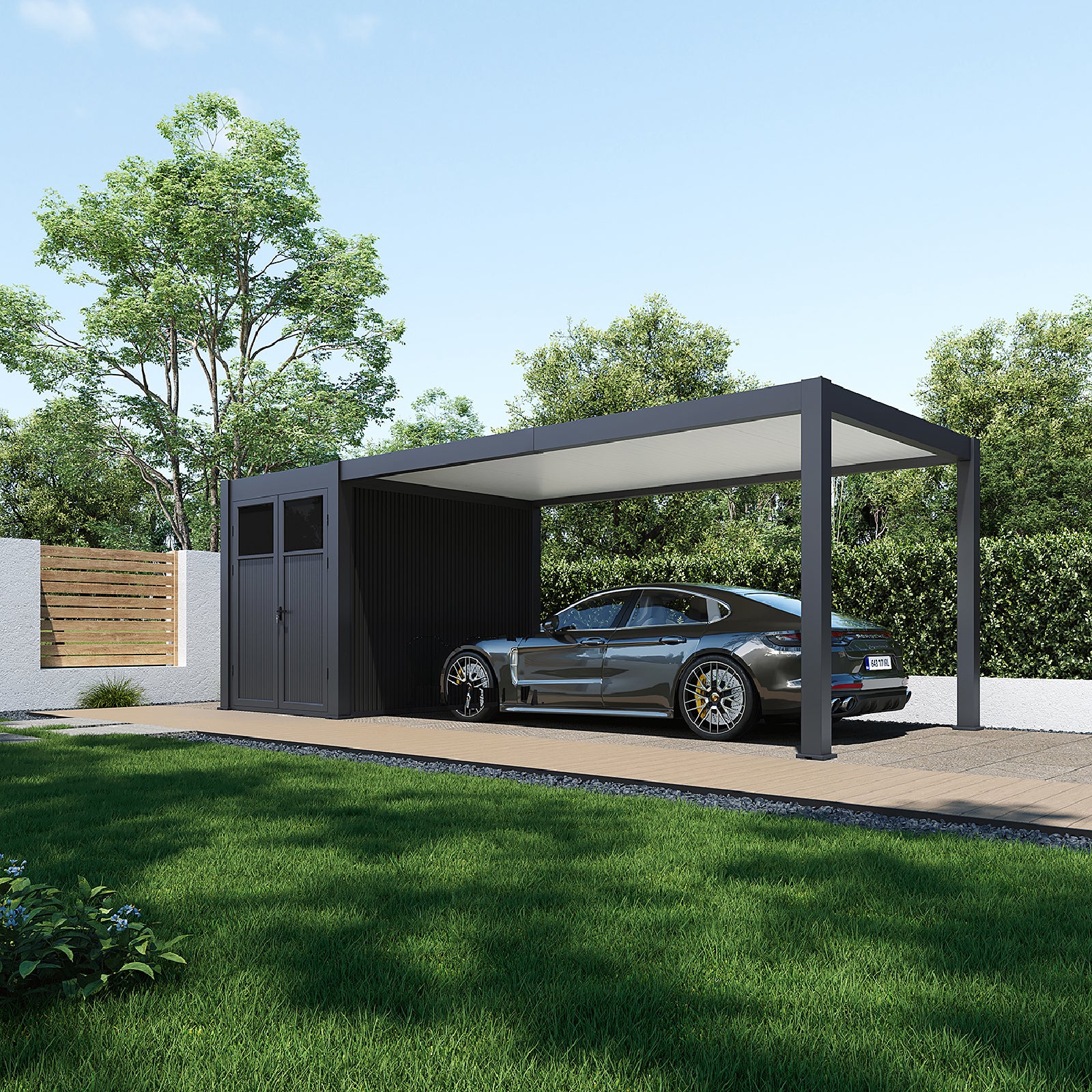 3.00mW x 7.30mD x 2.55mH Pergola and Shed Cabana Double Door Charcoal