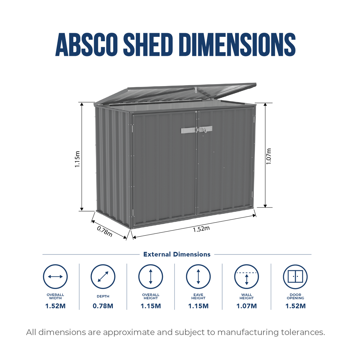 1.52mW x 0.78mD x 1.15mH Monument Bin Cover Double Door with Anchors