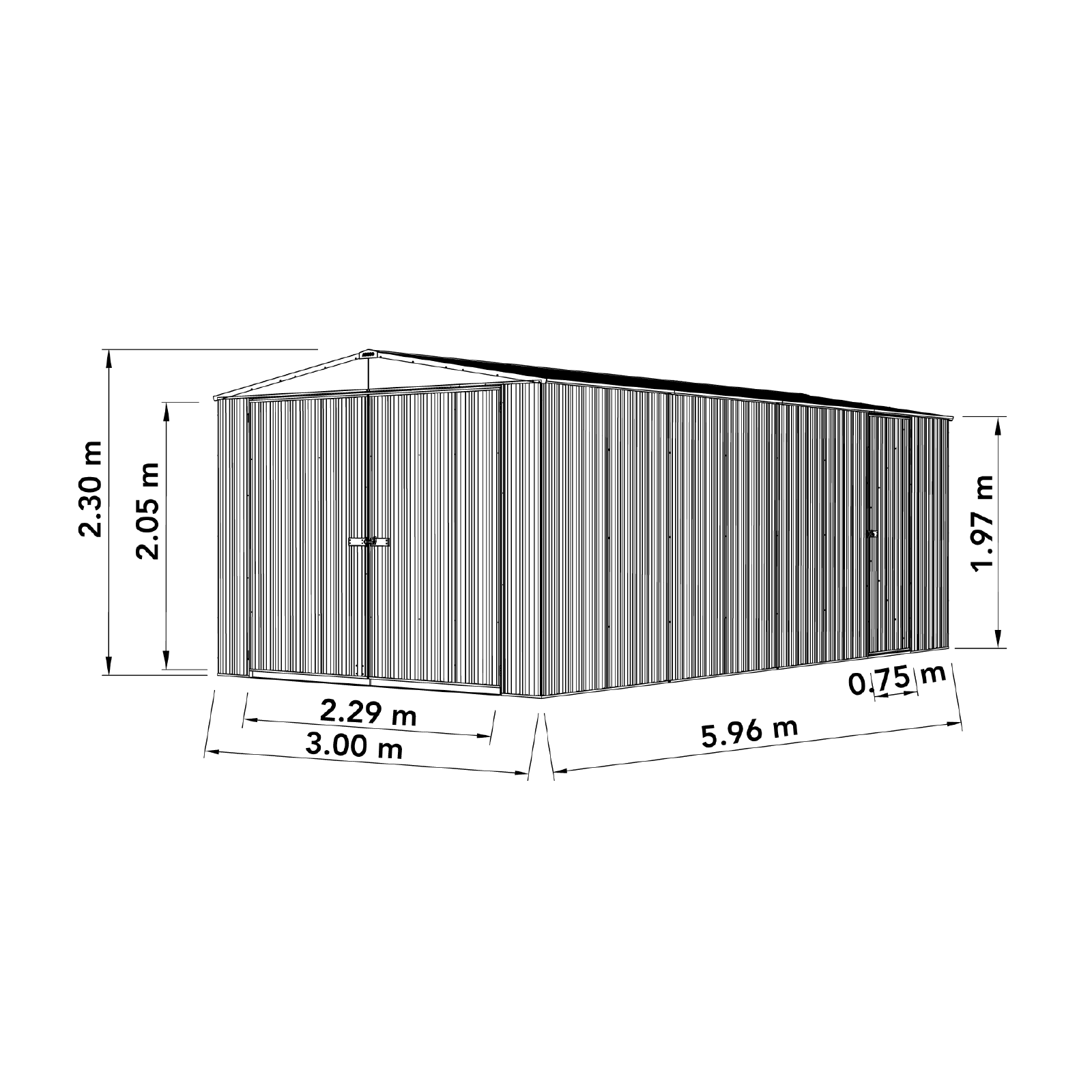 Outlet - 3.00mW x 5.96mD x 2.30mH Garden Shed Highlander Three Door Paperbark with Zinc Channels
