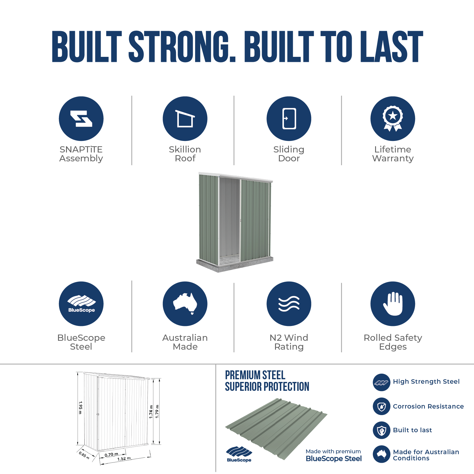 1.52mW x 0.78mD x 1.95mH Garden Shed Ezislider Single Door