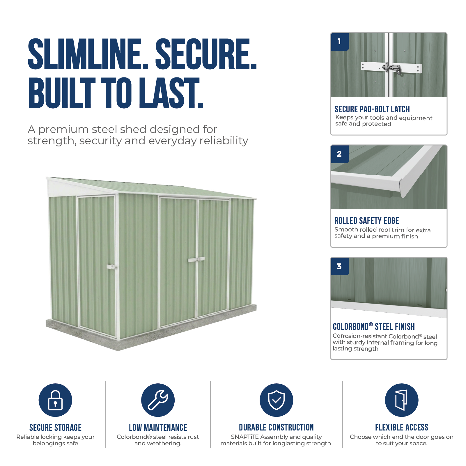 1.52mW x 3.00mD x 2.06mH Garden Shed Narrow Three Door