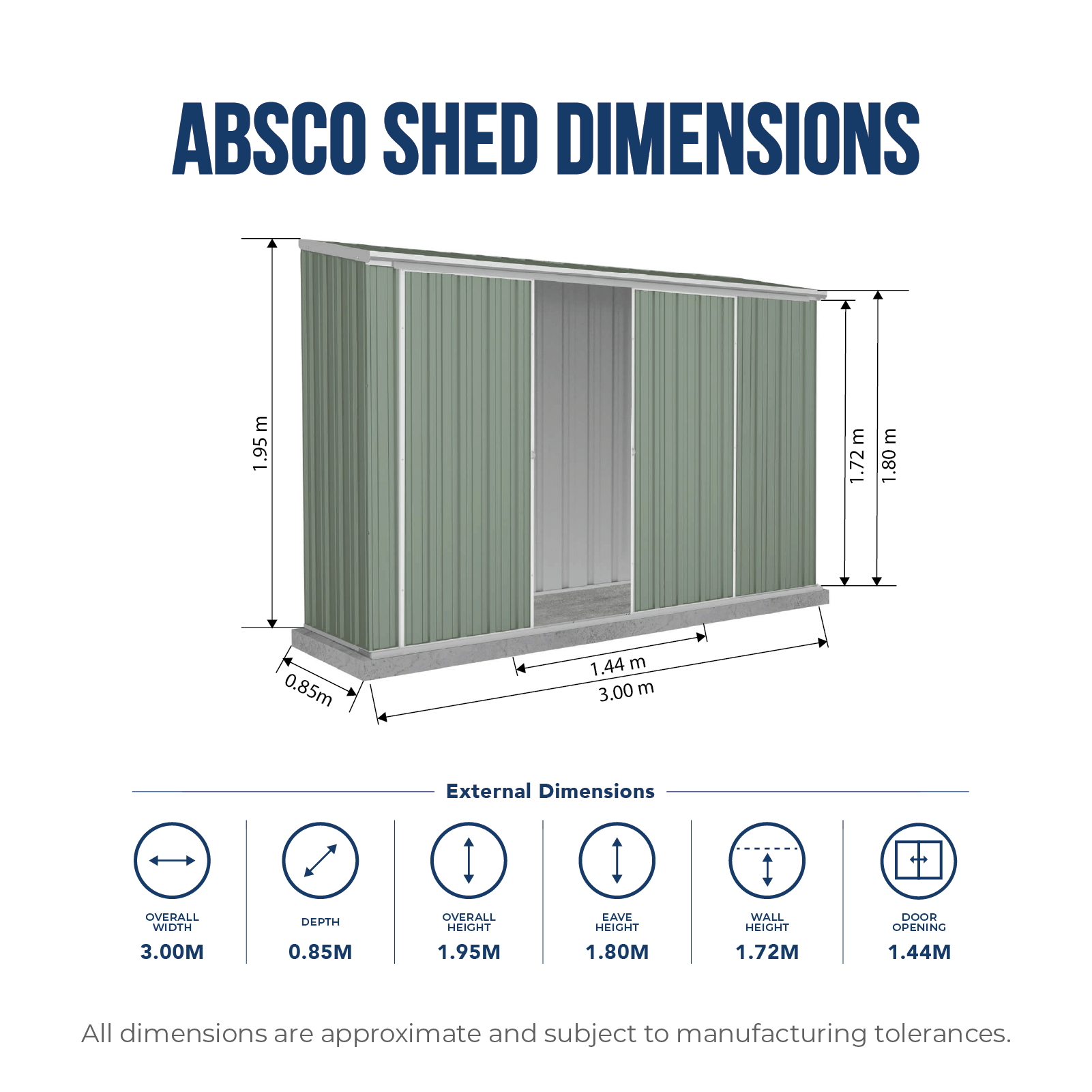 3.00mW x 0.78mD x 1.95mH Garden Shed Ezislider Double Door