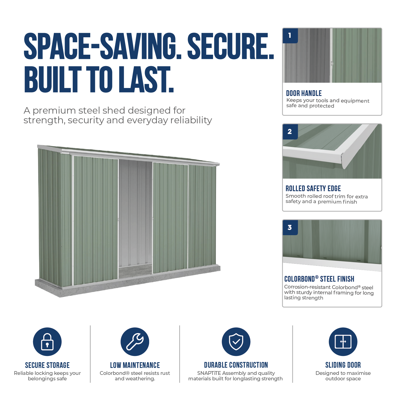 3.00mW x 0.78mD x 1.95mH Garden Shed Ezislider Double Door