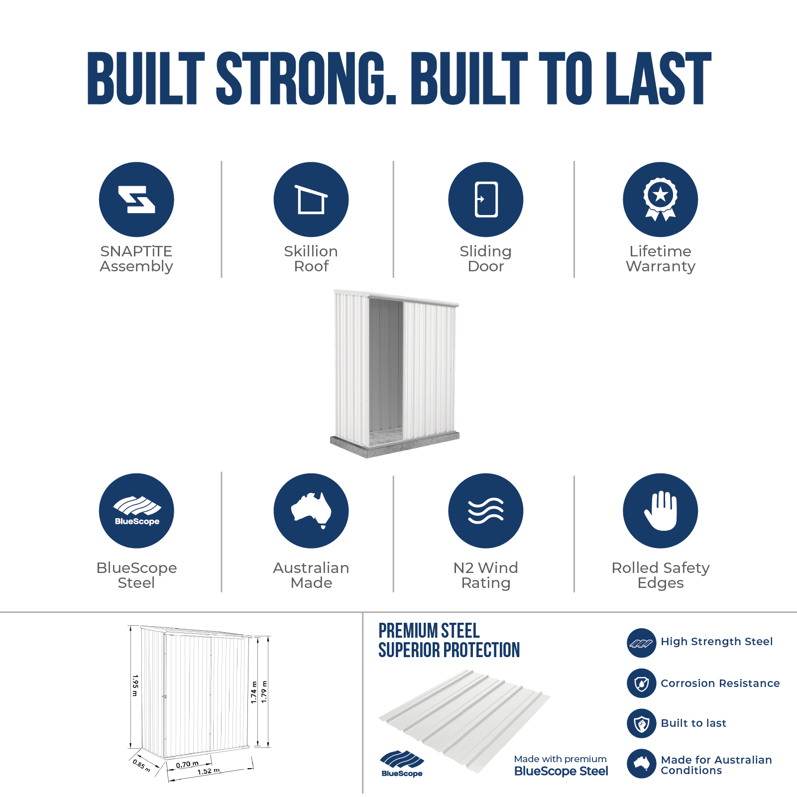 1.52mW x 0.78mD x 1.95mH Garden Shed Ezislider Single Door