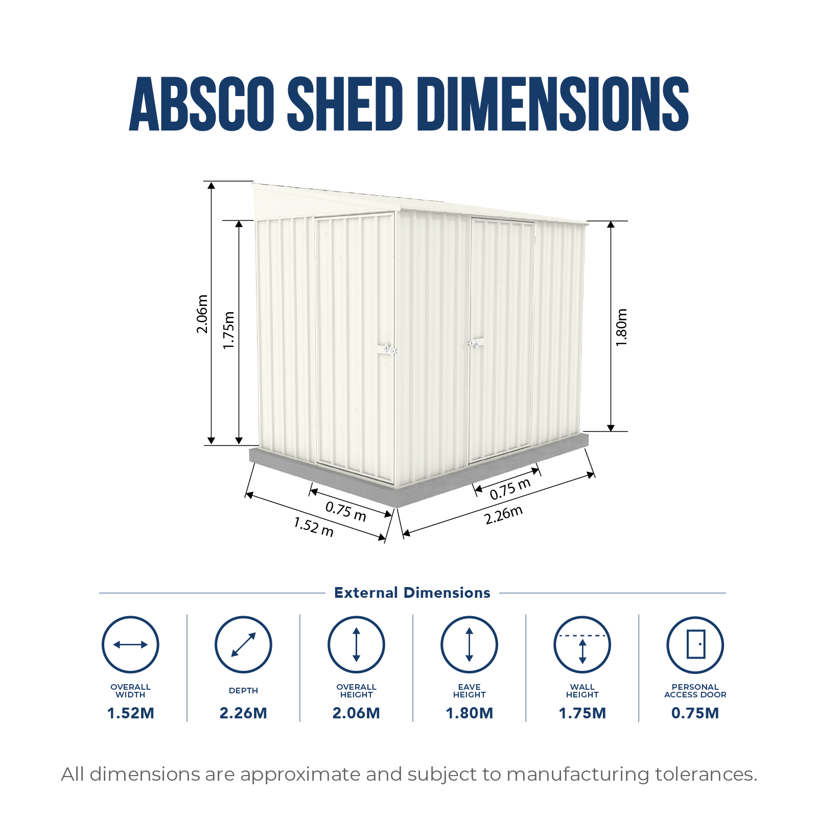1.52mW x 2.26mD x 2.06mH Garden Shed Narrow Two Door