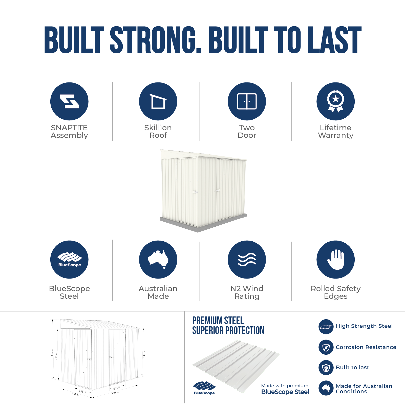 1.52mW x 2.26mD x 2.06mH Garden Shed Narrow Two Door