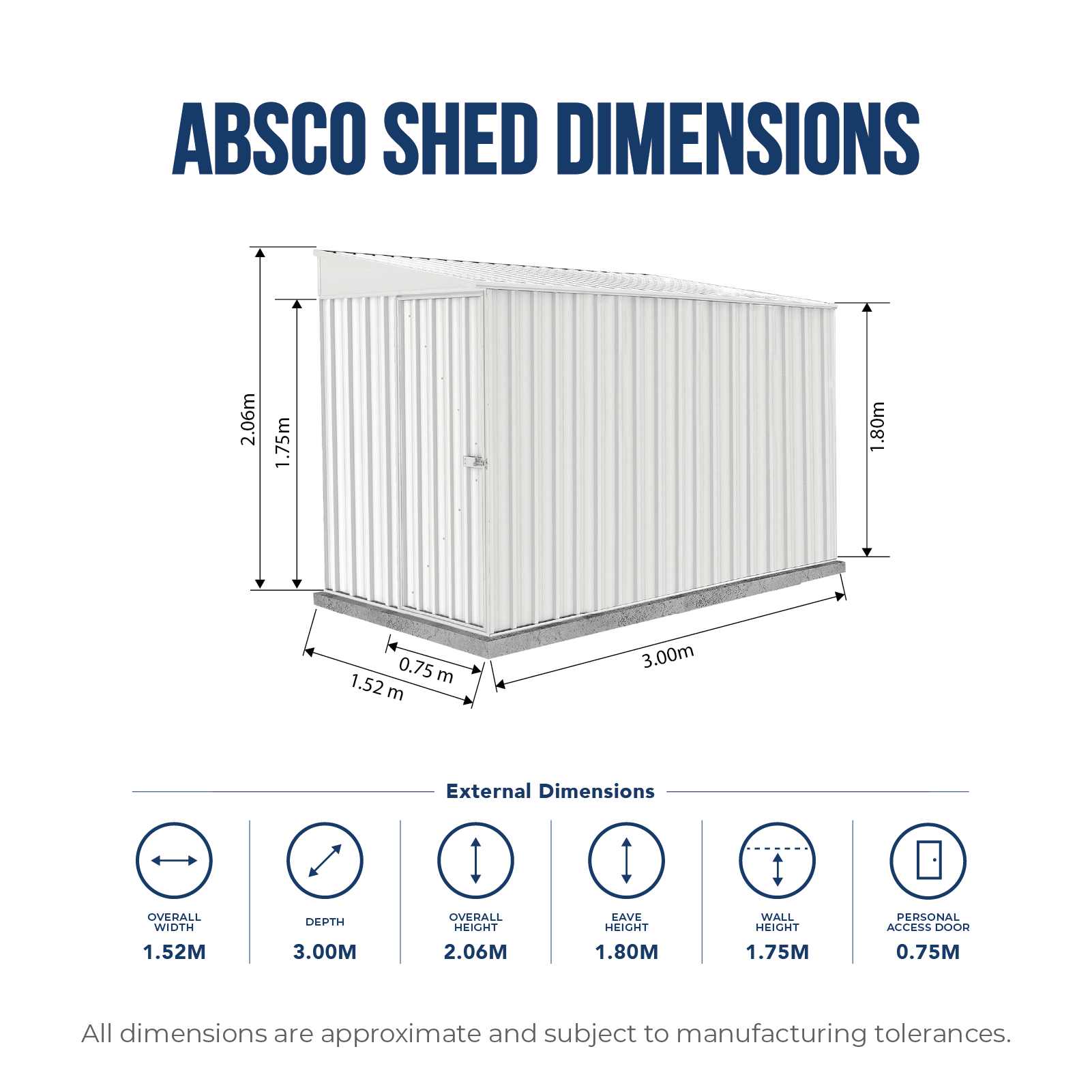 1.52mW x 3.00mD x 2.06mH Garden Shed Narrow Single Door