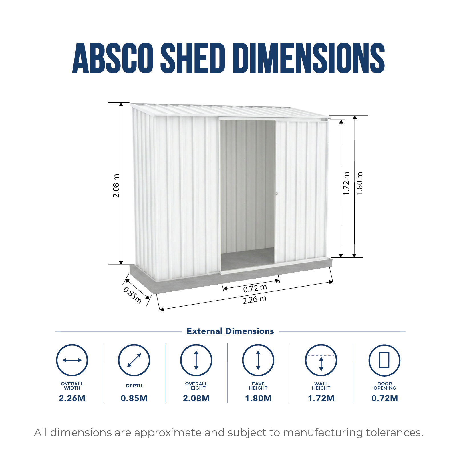 2.26mW x 0.78mD x 1.95mH Garden Shed Ezislider Single Door