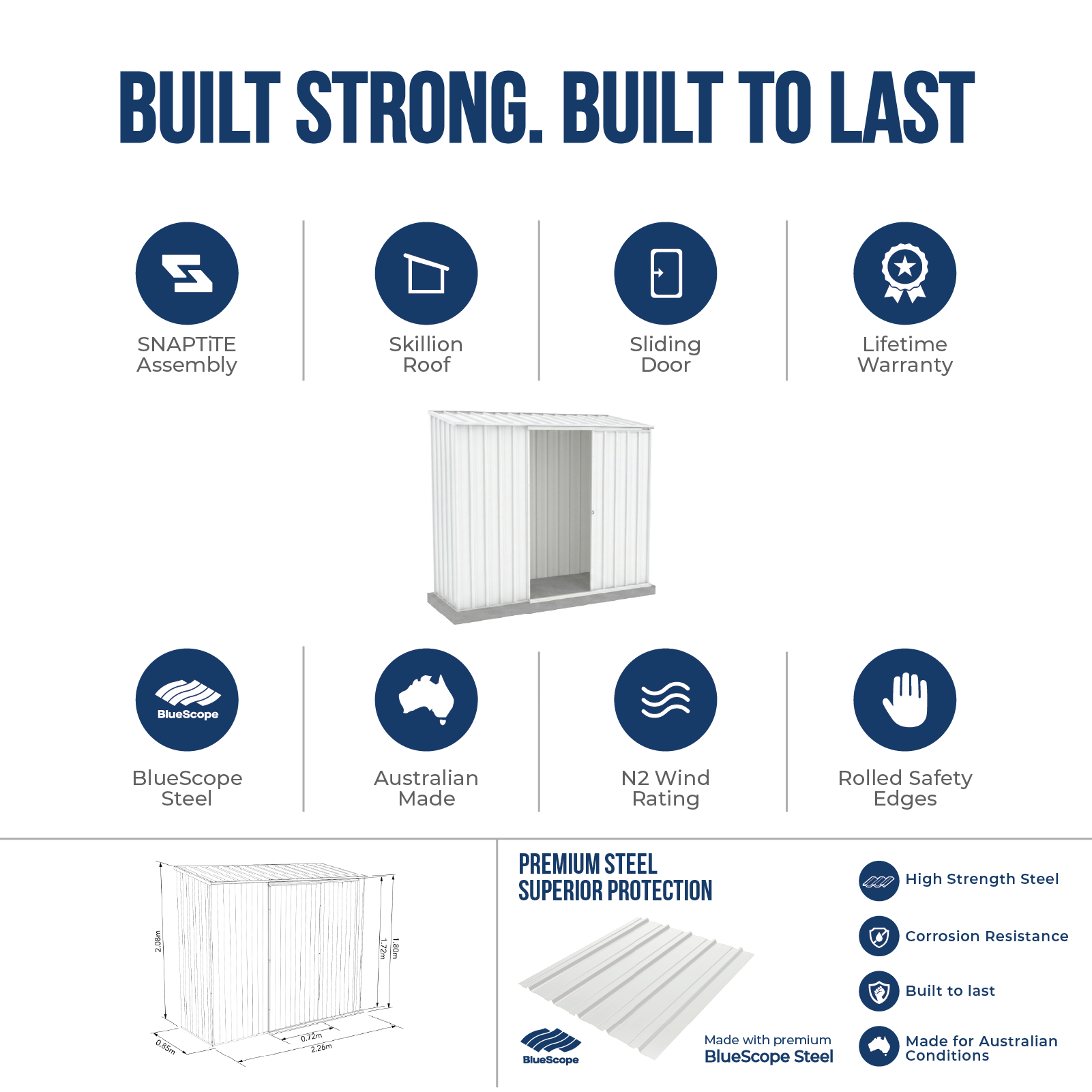 2.26mW x 0.78mD x 1.95mH Garden Shed Ezislider Single Door