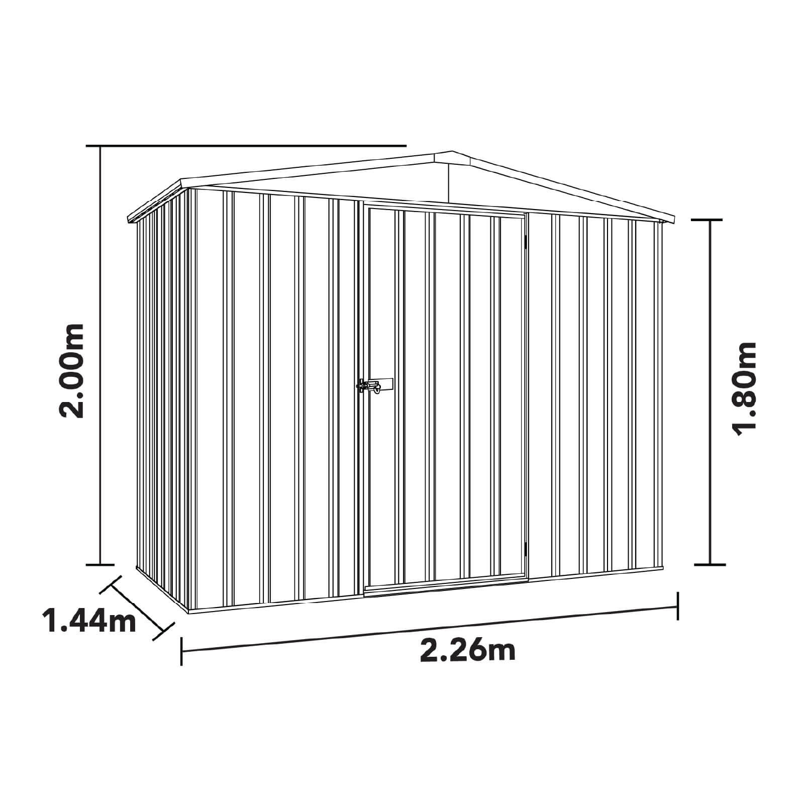 2.26mW x 1.44mD x 2.00mH Garden Shed Regent Single Door