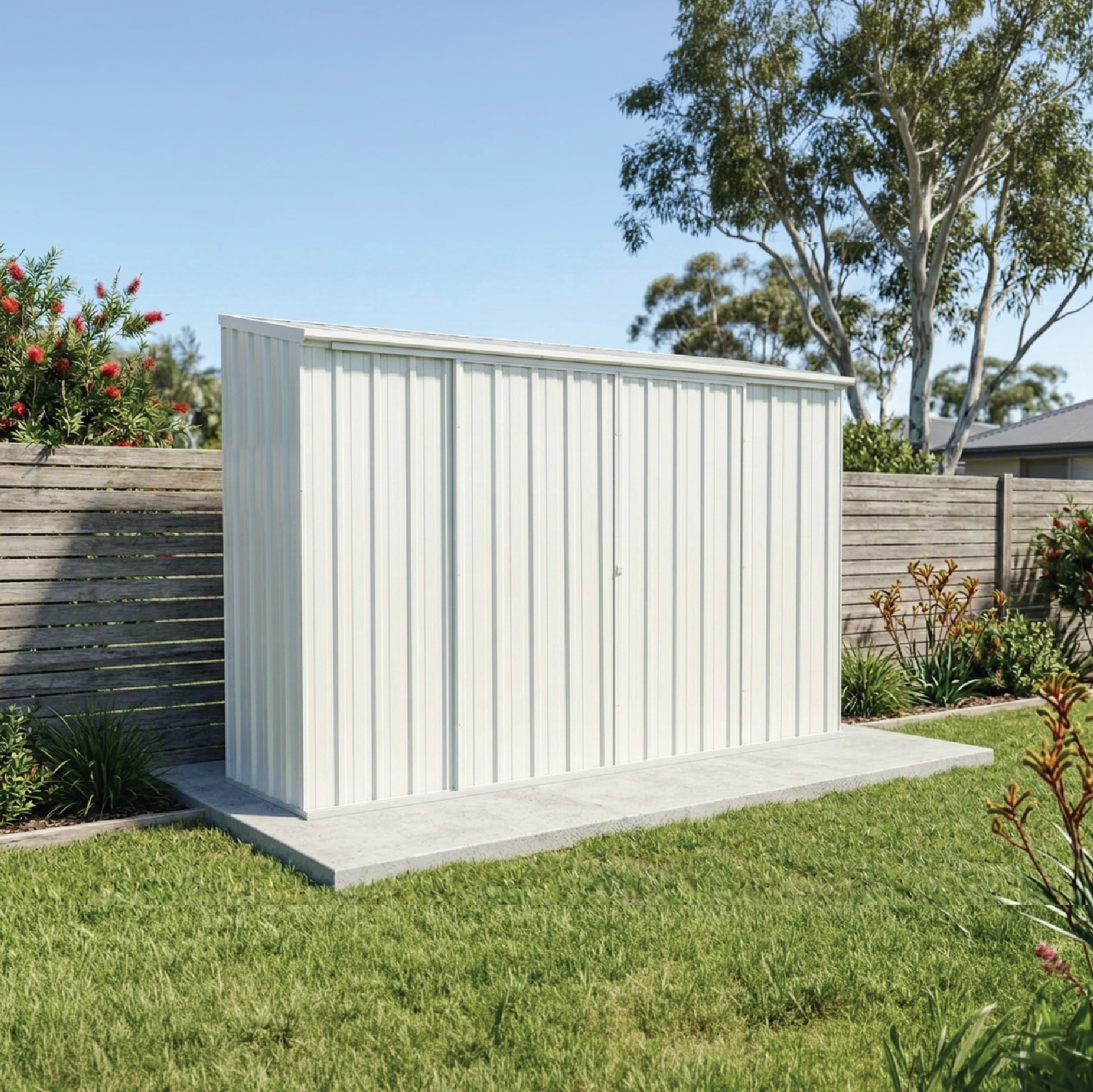 3.00mW x 0.78mD x 1.95mH Garden Shed Ezislider Double Door with Anchors