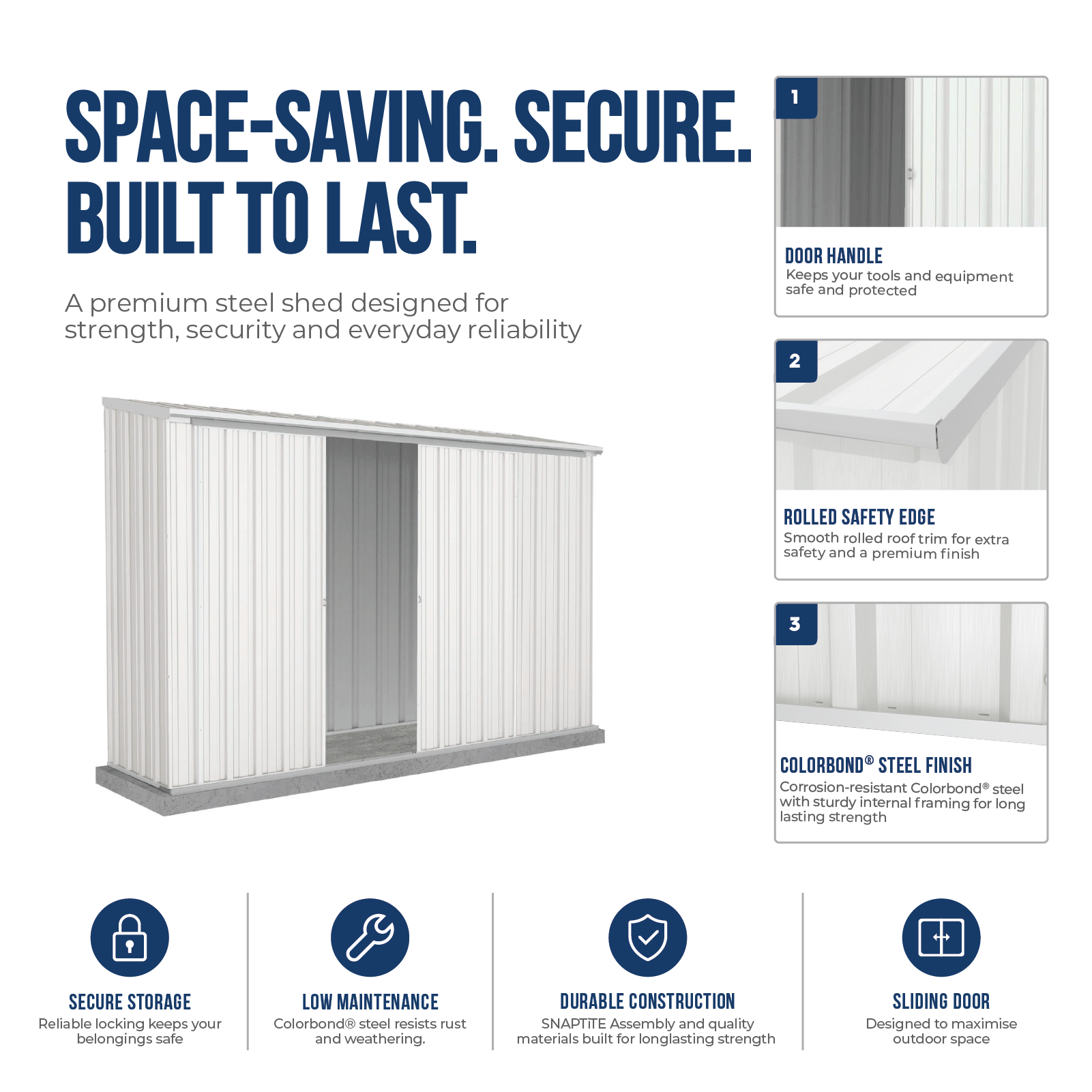 3.00mW x 0.78mD x 1.95mH Garden Shed Ezislider Double Door with Anchors