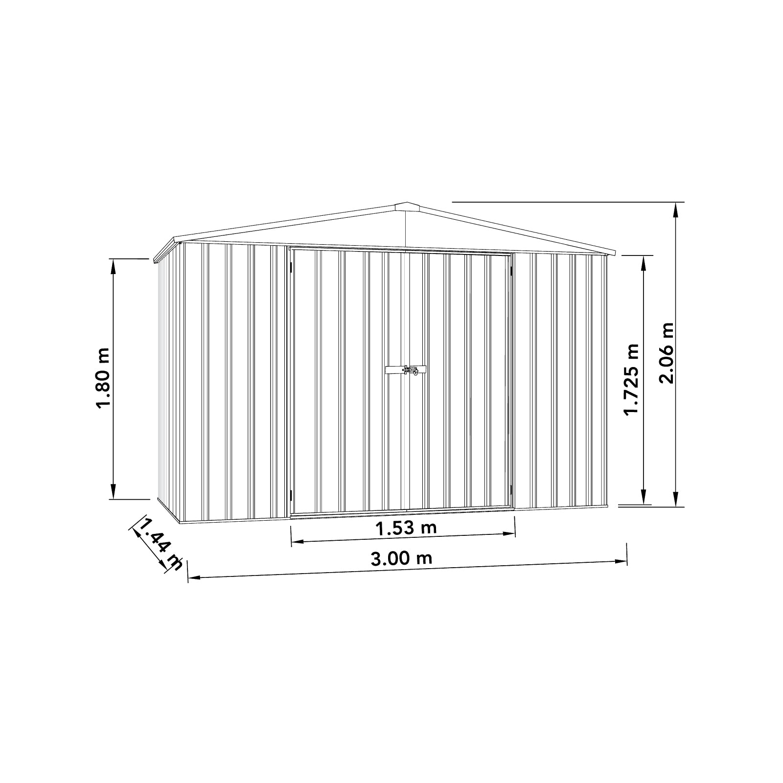 3.00mW x 1.44mD x 2.06mH Garden Shed Regent Double Door