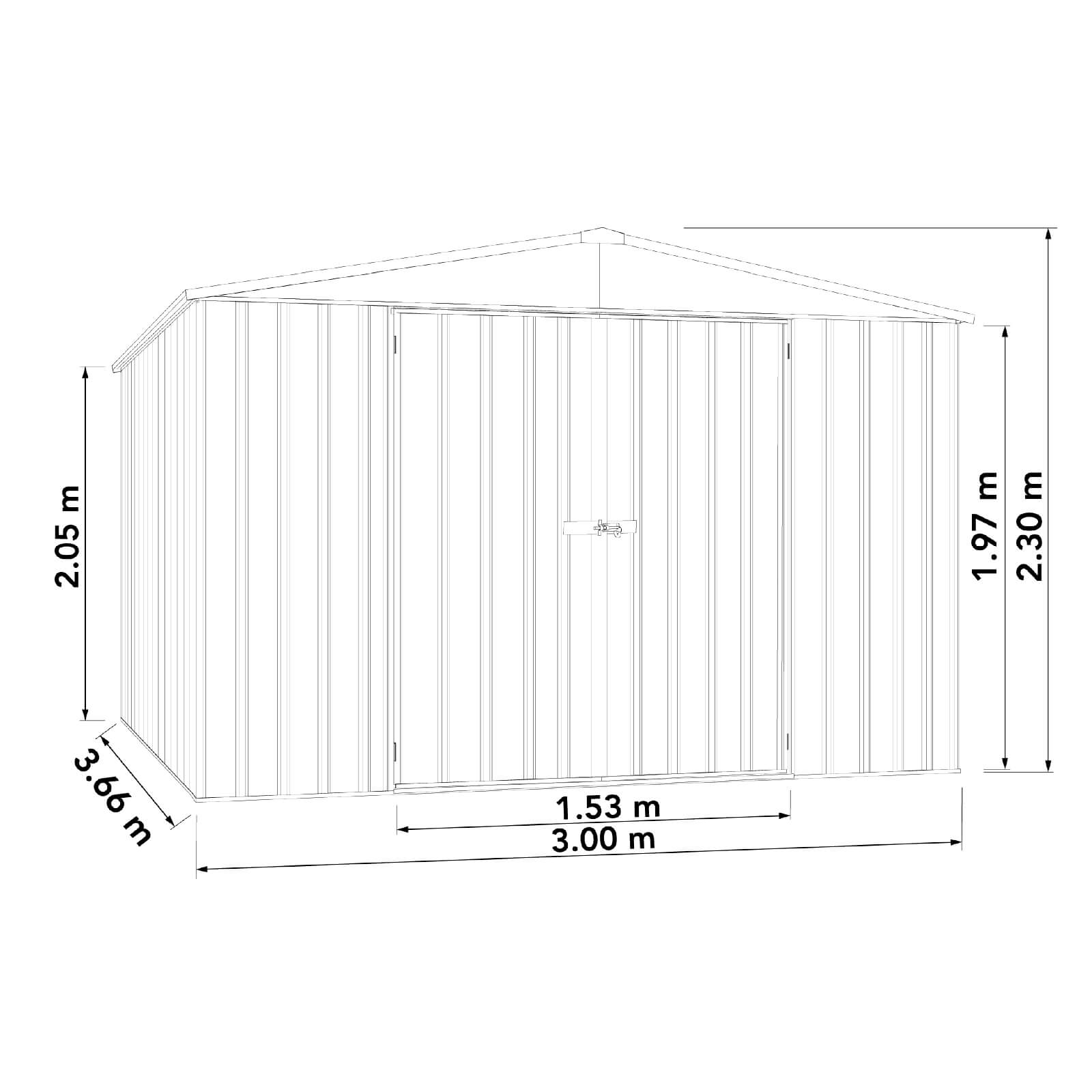 Outlet - 3.00mW x 3.66mD x 2.30mH Regent Garden Shed - Double Door Surfmist