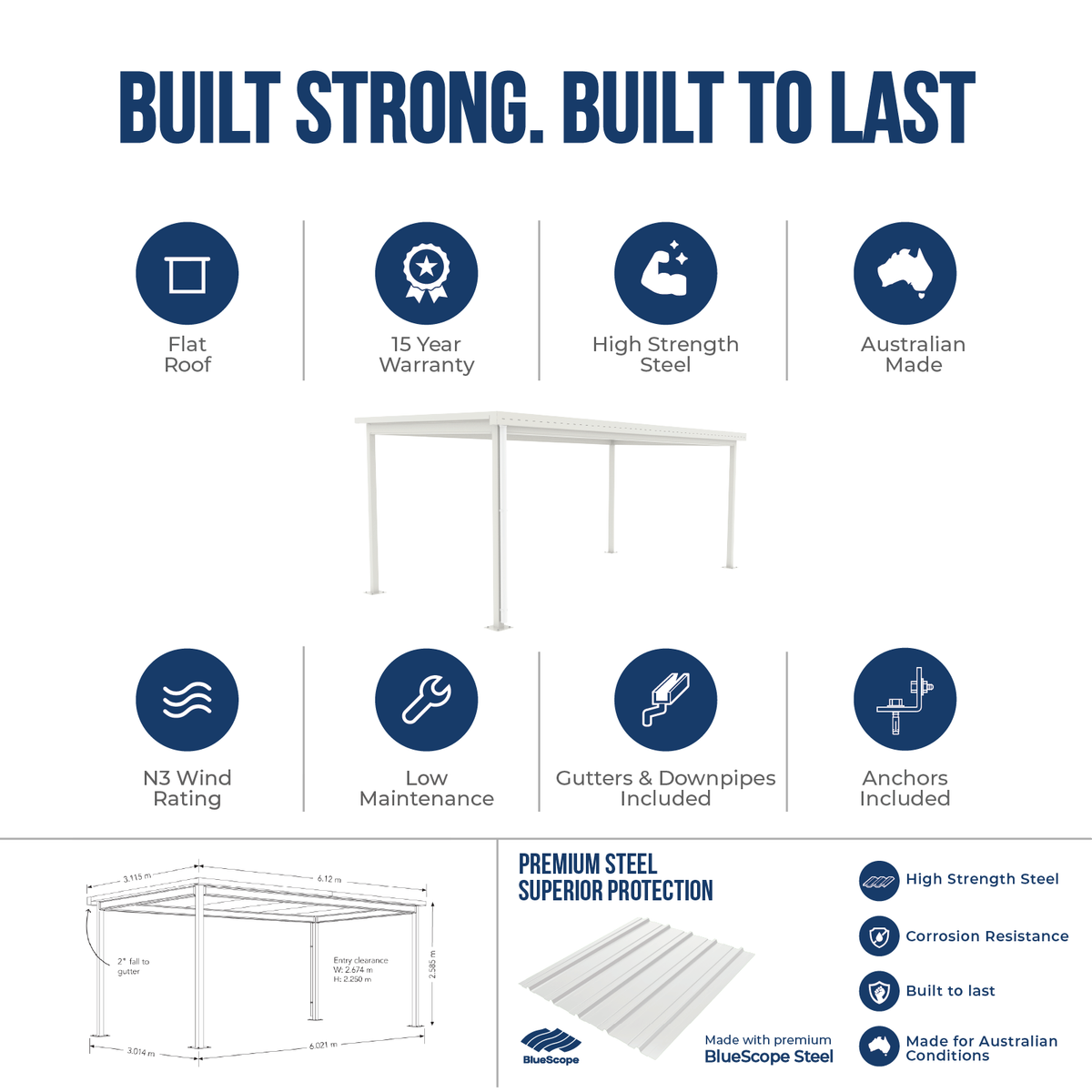 3.11mW x 6.12mD x 2.60mH Insulated Single Skillion Carport