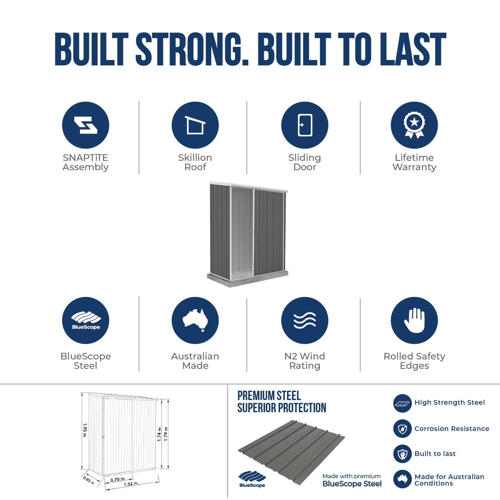 1.52mW x 0.78mD x 1.95mH Garden Shed Ezislider Single Door