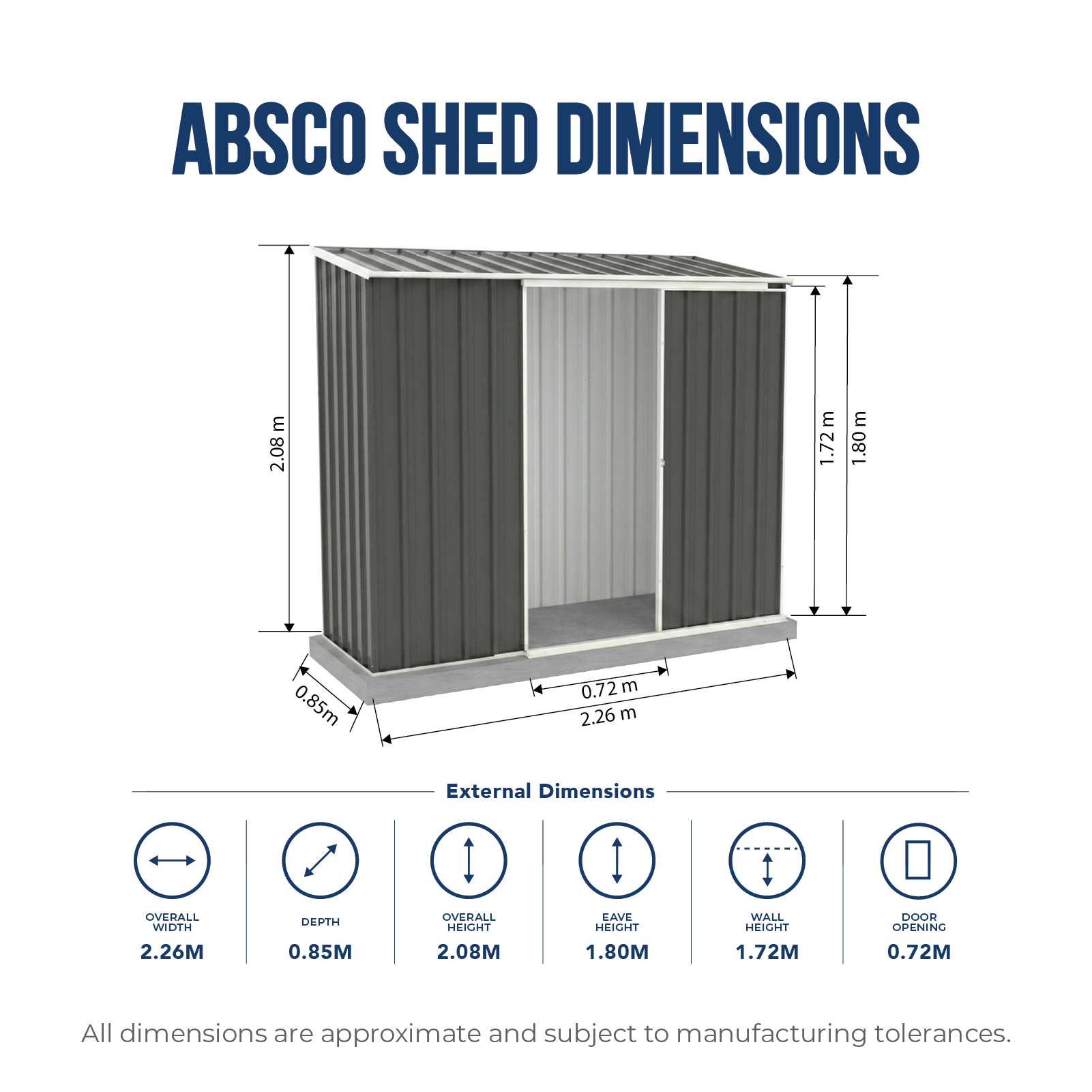 2.26mW x 0.78mD x 1.95mH Garden Shed Ezislider Single Door