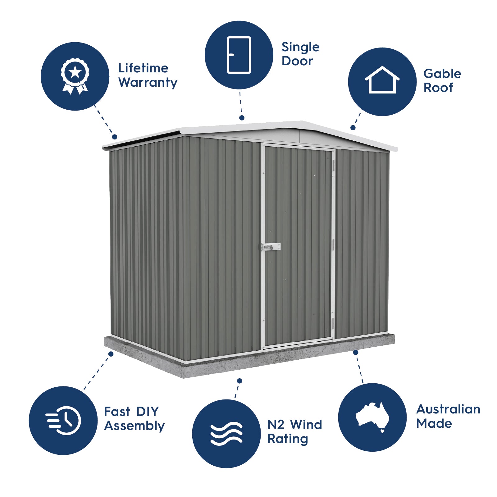 Absco Sheds 2.26m x 1.44m Regent Shed Single Door with Anchors