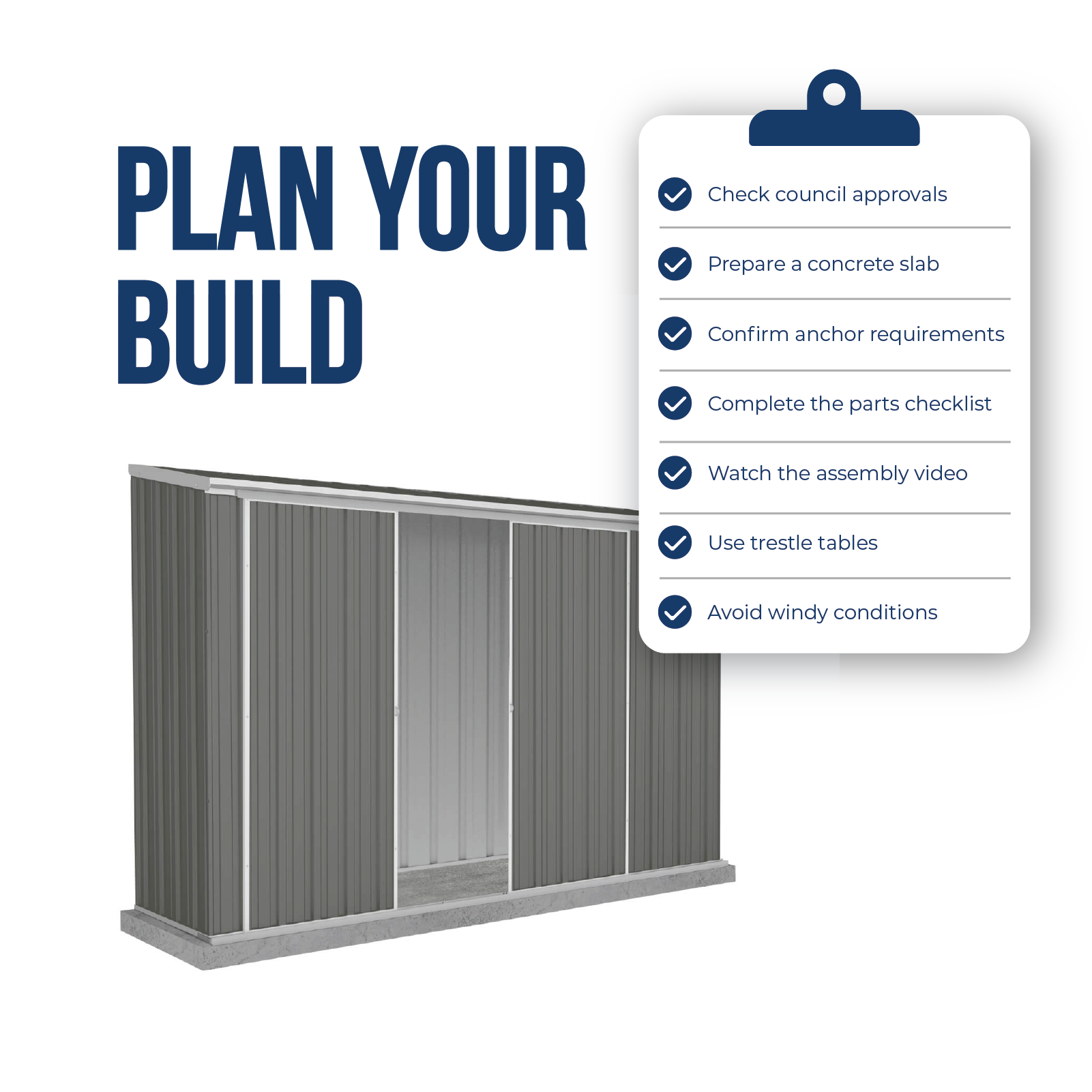 3.00mW x 0.78mD x 1.95mH Garden Shed Ezislider Double Door with Anchors