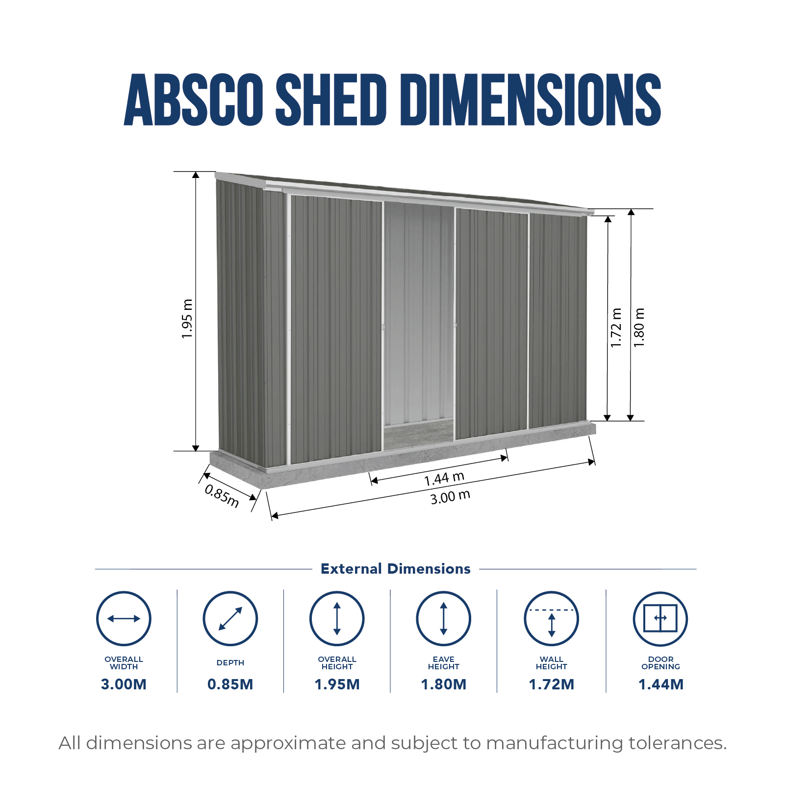 3.00mW x 0.78mD x 1.95mH Garden Shed Ezislider Double Door with Anchors