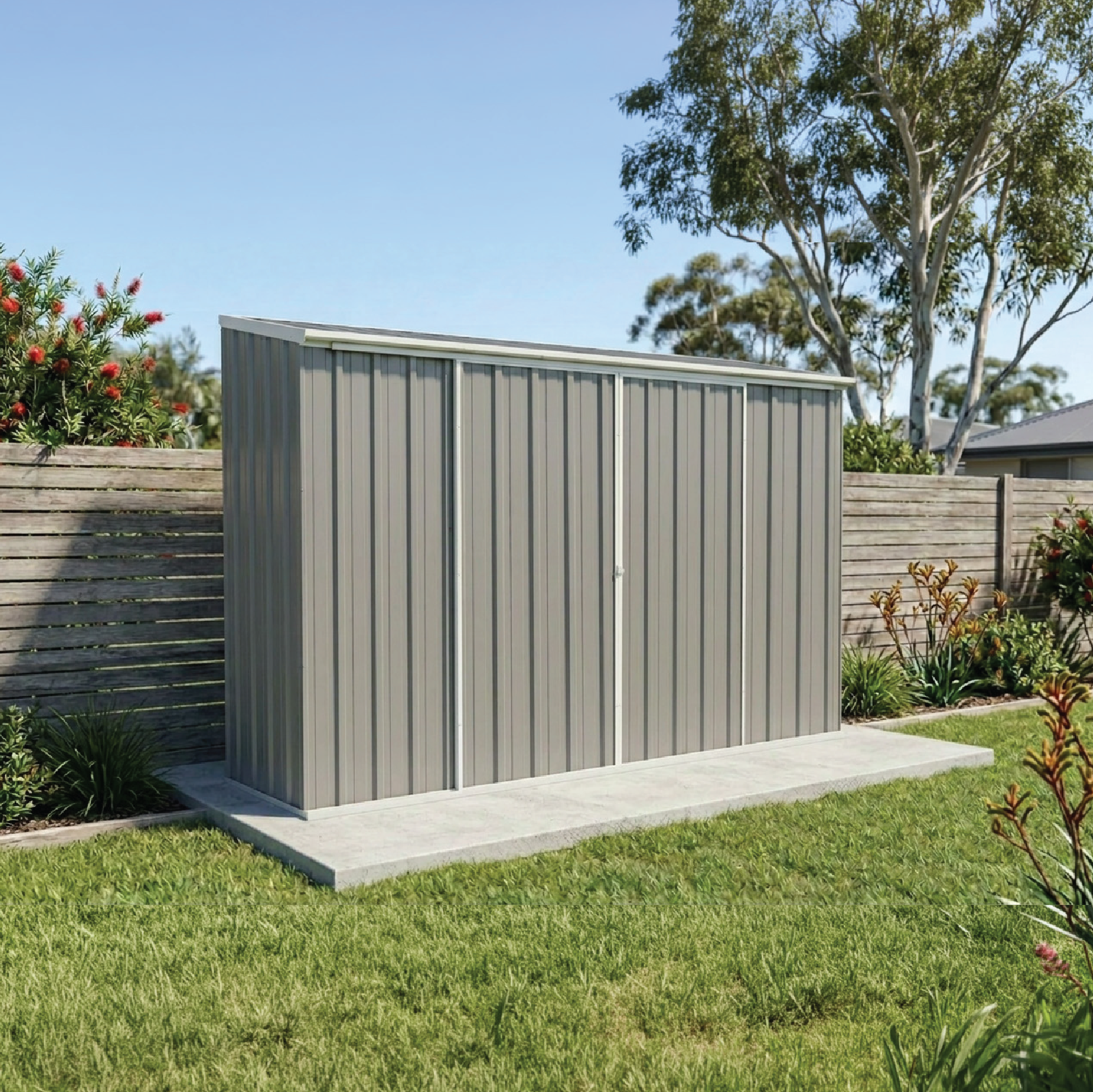 3.00mW x 0.78mD x 1.95mH Garden Shed Ezislider Double Door with Anchors