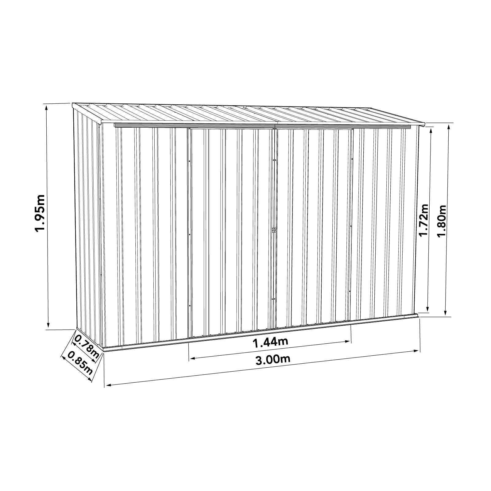 Outlet - 3.00mW x 0.78mD x 1.95mH Garden Shed Ezislider Double Sliding Door Woodland Grey with WG Channel