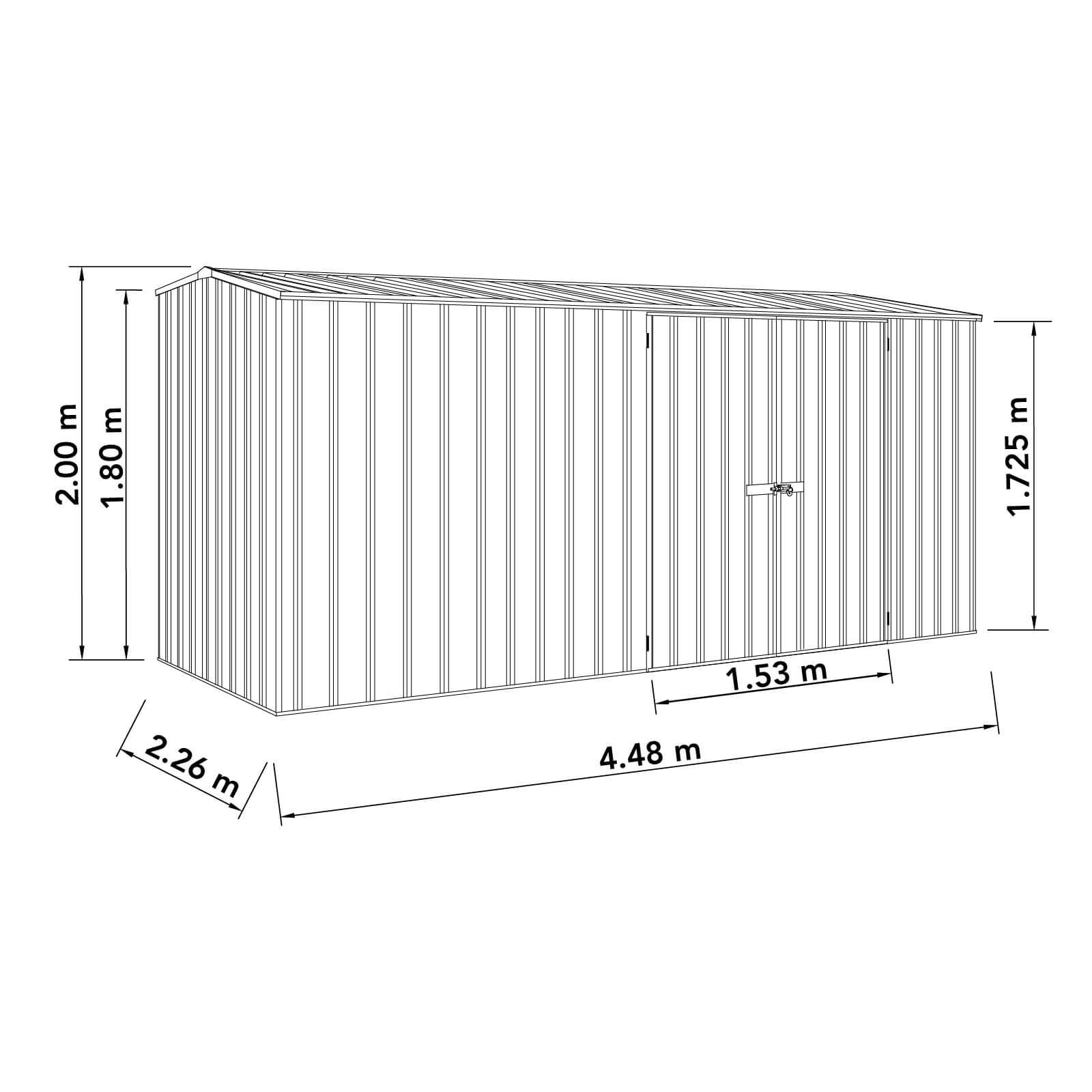 Outlet - 4.48mW x 2.26mD x 2.00mH Workshop Garden Shed - Double Door Woodland Grey with MN Channels