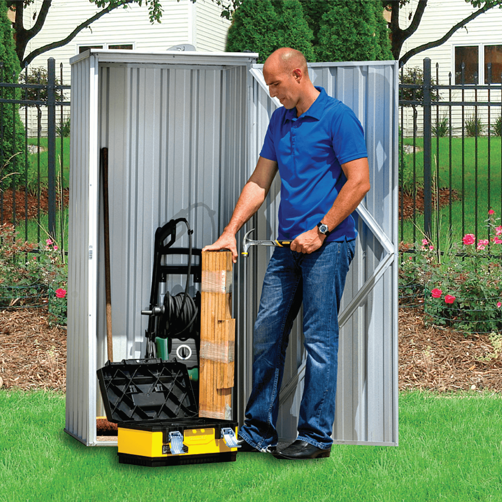 0.78mW x 0.78mD x 1.80mH Garden Shed Basic Single Door Zincalume