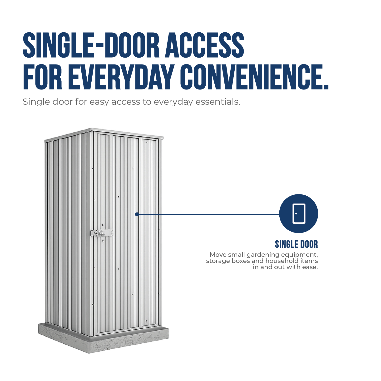 0.78mW x 0.78mD x 1.80mH Garden Shed Basic Single Door Zincalume