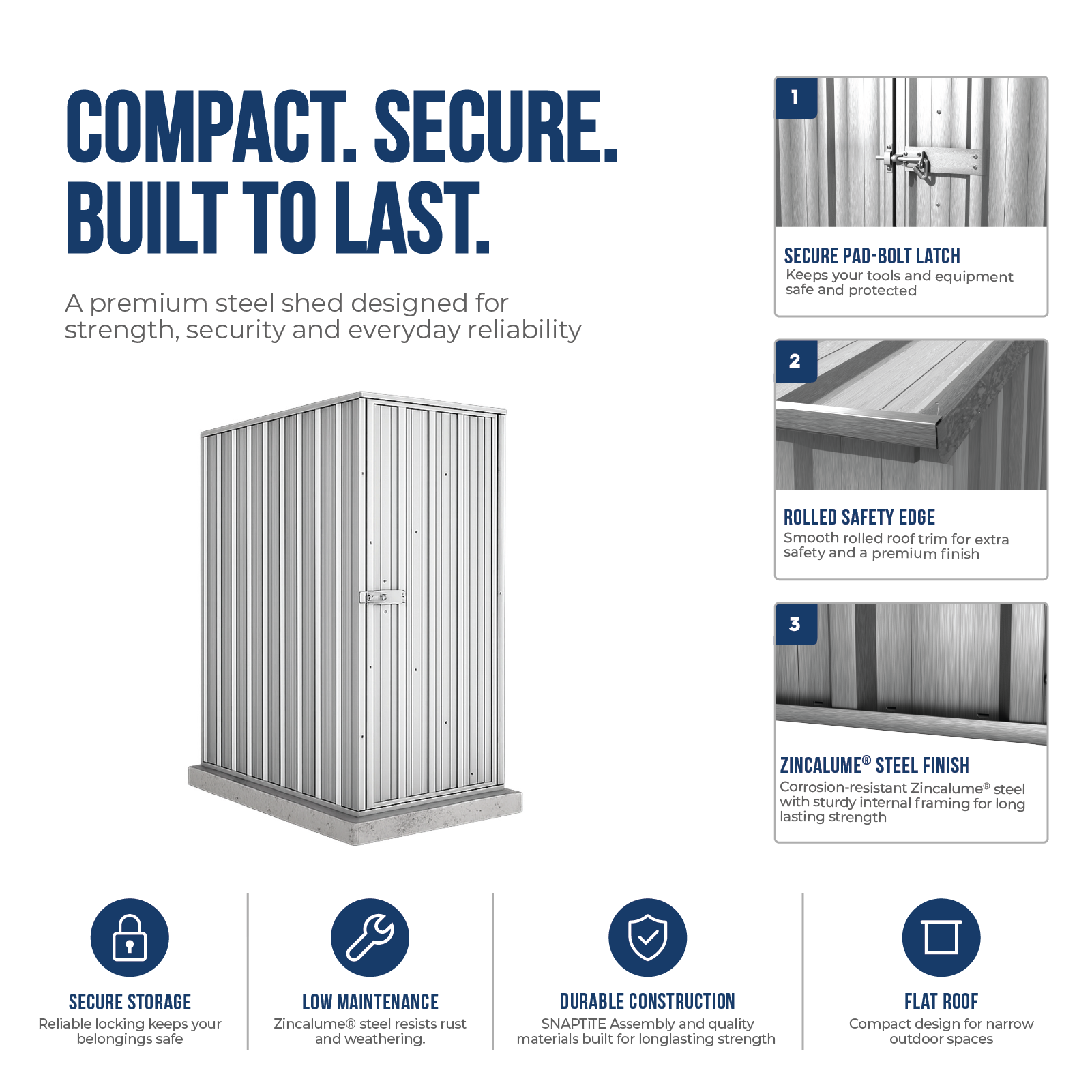 0.78mW x 1.52mD x 1.80mH Garden Shed Basic Single Door Zincalume